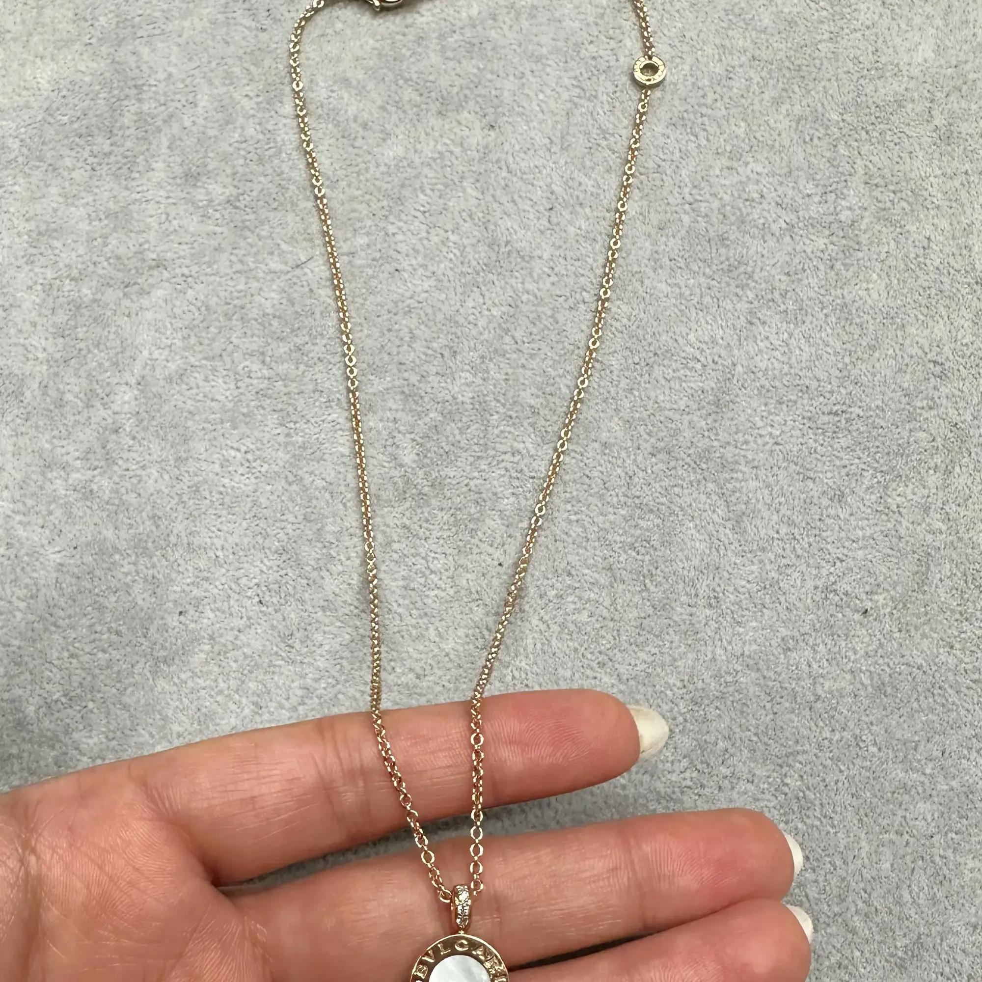 Bvlgari Bvlgari MOP Onyx Diamond Pendant Necklace 18K Rose Gold 18 Inches For Sale 2