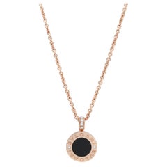 Bvlgari Bvlgari MOP Onyx Diamond Pendant Necklace 18K Rose Gold 18 Inches