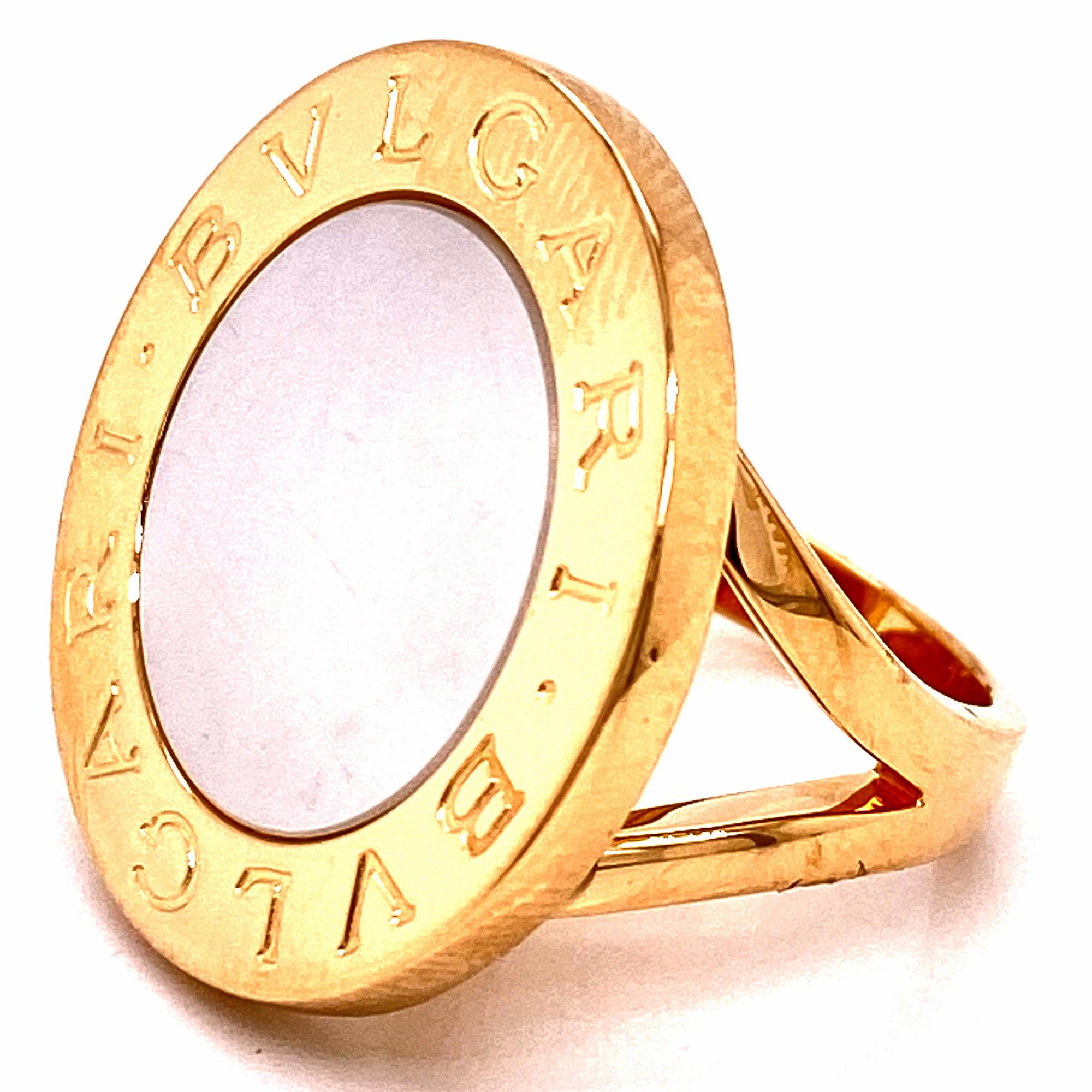 Modern Bvlgari Bvlgari Mother of Pearl 18 Karat Yellow Gold Ring