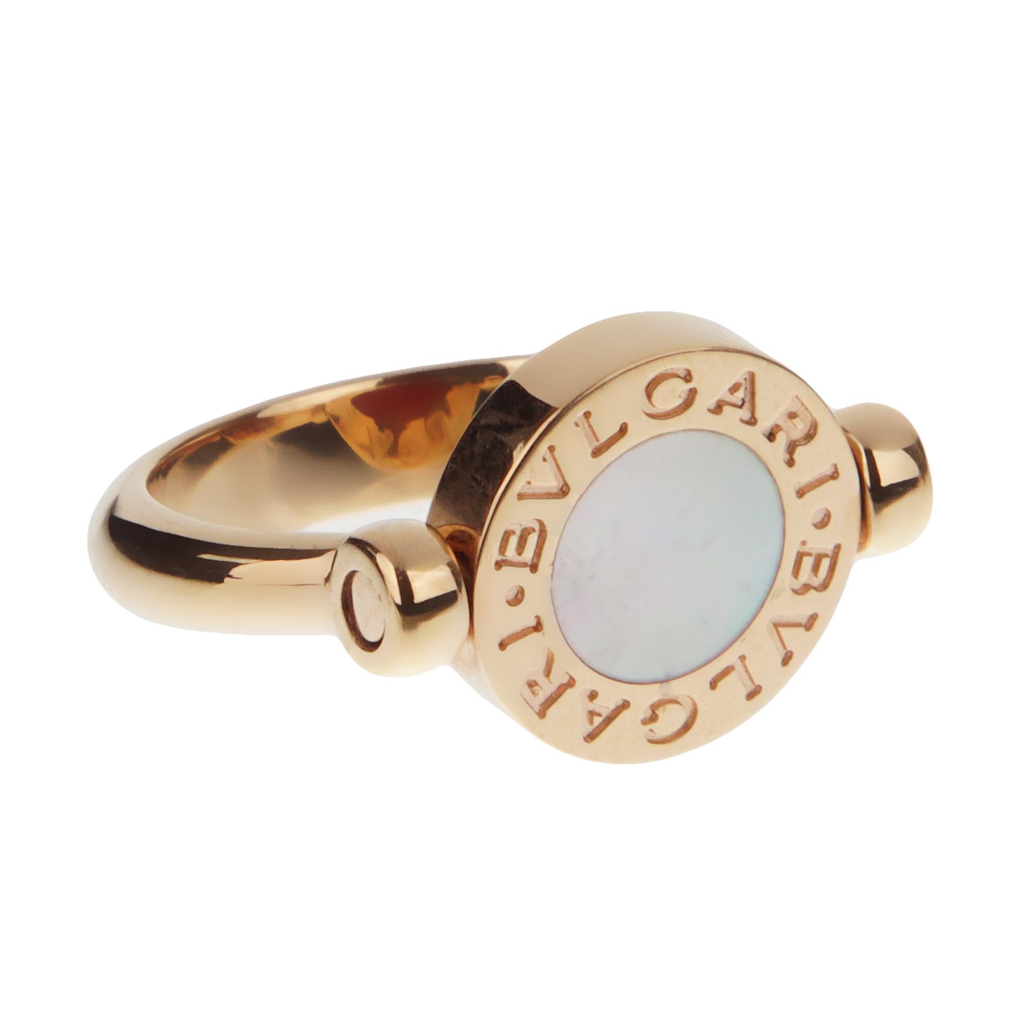 Bvlgari Bvlgari Mother of Pearl and Carnelian Rose Gold Ring In Excellent Condition In Feasterville, PA