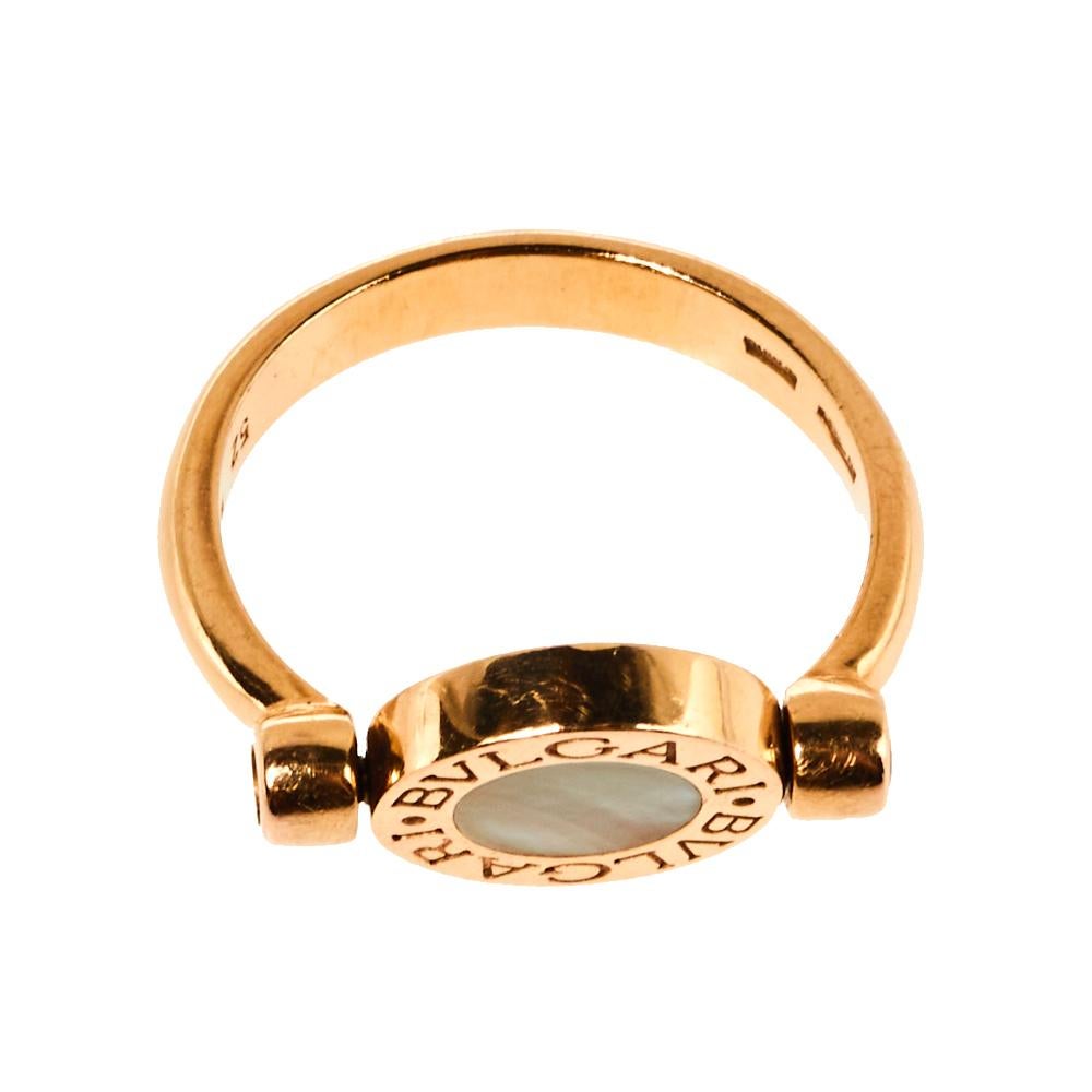 Bvlgari Bvlgari Mother of Pearl Onyx 18K Rose Gold Flip Ring Size 52 1