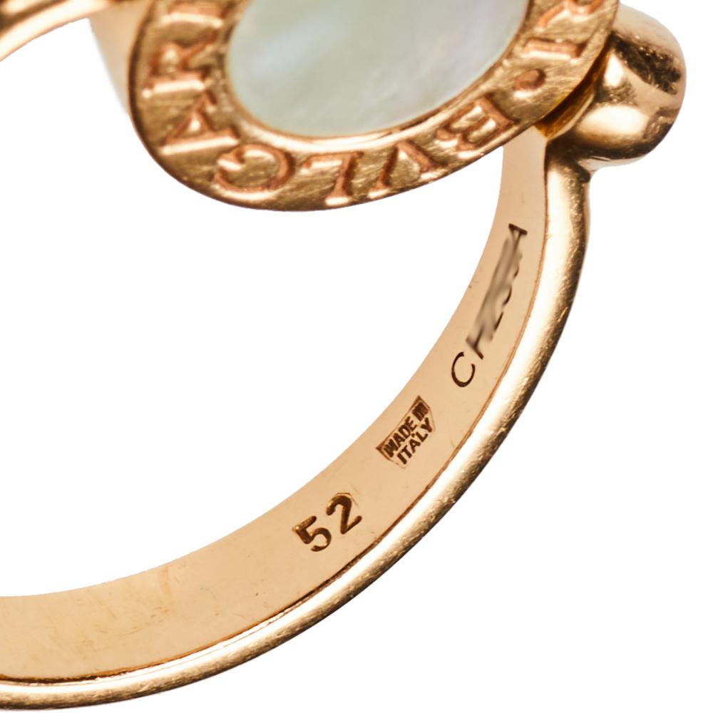 Bvlgari Bvlgari Mother of Pearl Onyx 18K Rose Gold Flip Ring Size 52 3