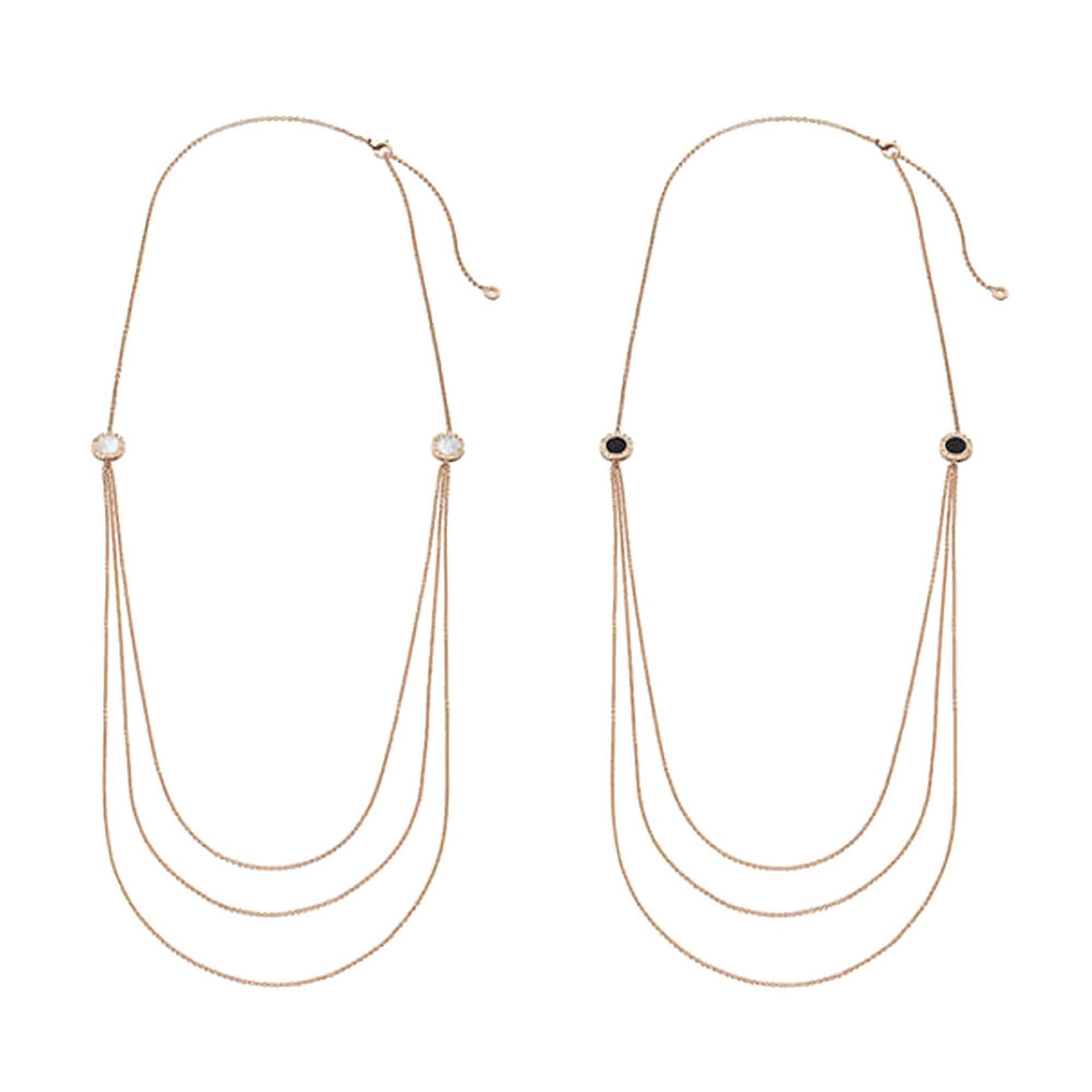 Taglio misto Bvlgari Bvlgari Collana con catena lunga Sautoir in oro rosa e onice e madreperla in vendita