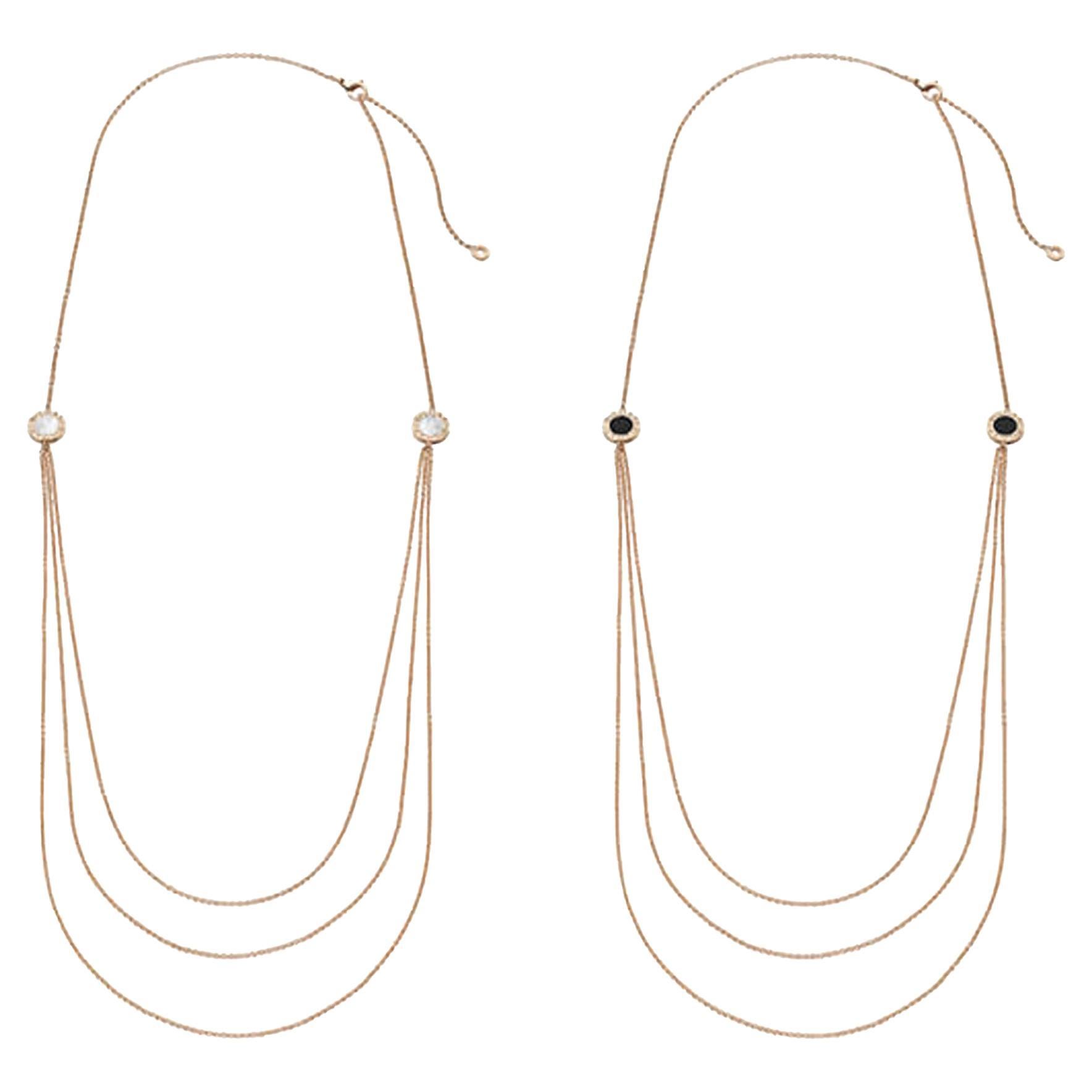 Bvlgari Bvlgari Mother of Pearl & Onyx Rose Gold Sautoir Long Chain Necklace