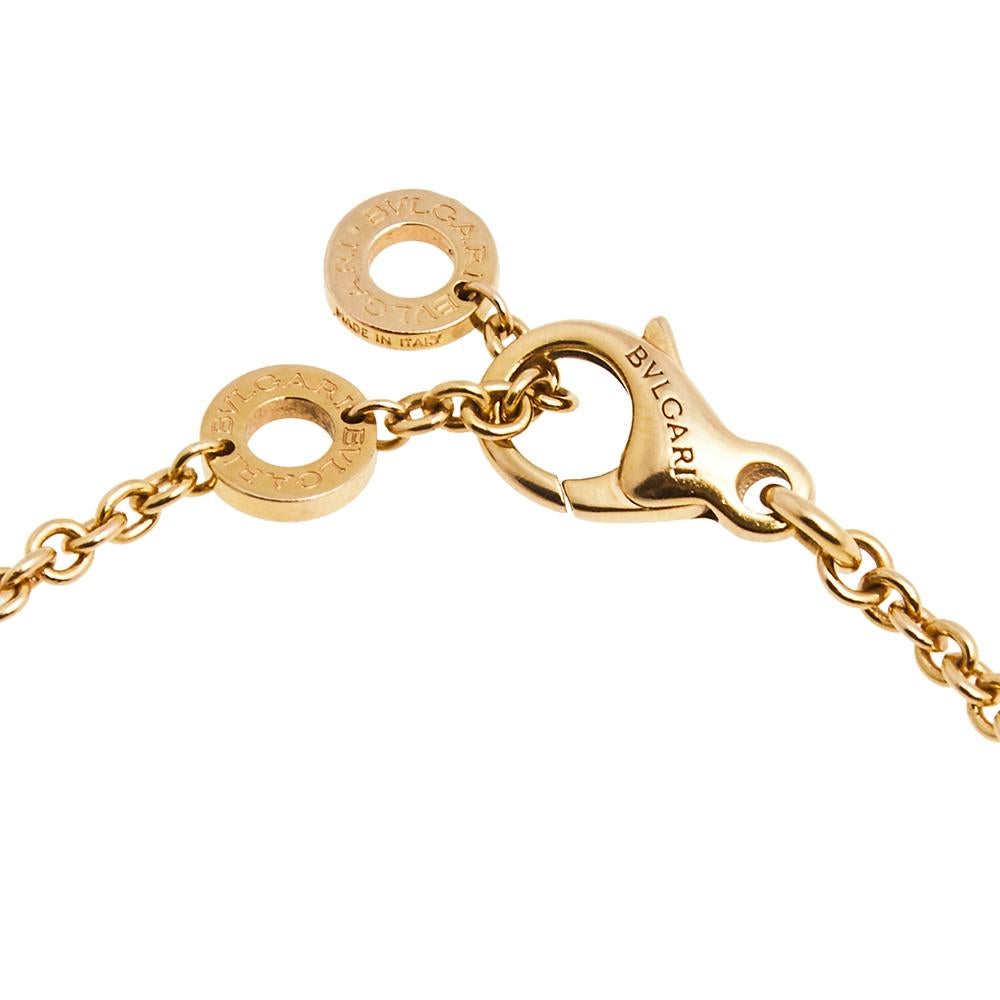 This bracelet by Bvlgari is so pretty that it won't just look good, but you'll also love having it on your wrist. The exquisite creation is crafted from 18k rose gold, and it comes with label-engraved, round-shaped charms that come inlaid with
