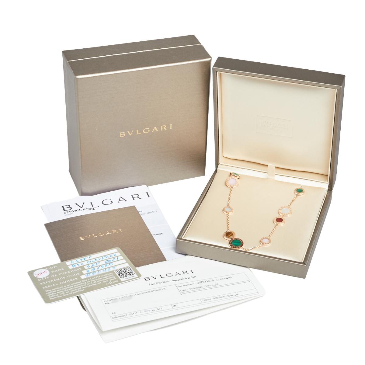 Bvlgari Bvlgari Multi Gemstones 18K Rose Gold Long Necklace In Excellent Condition In Dubai, Al Qouz 2