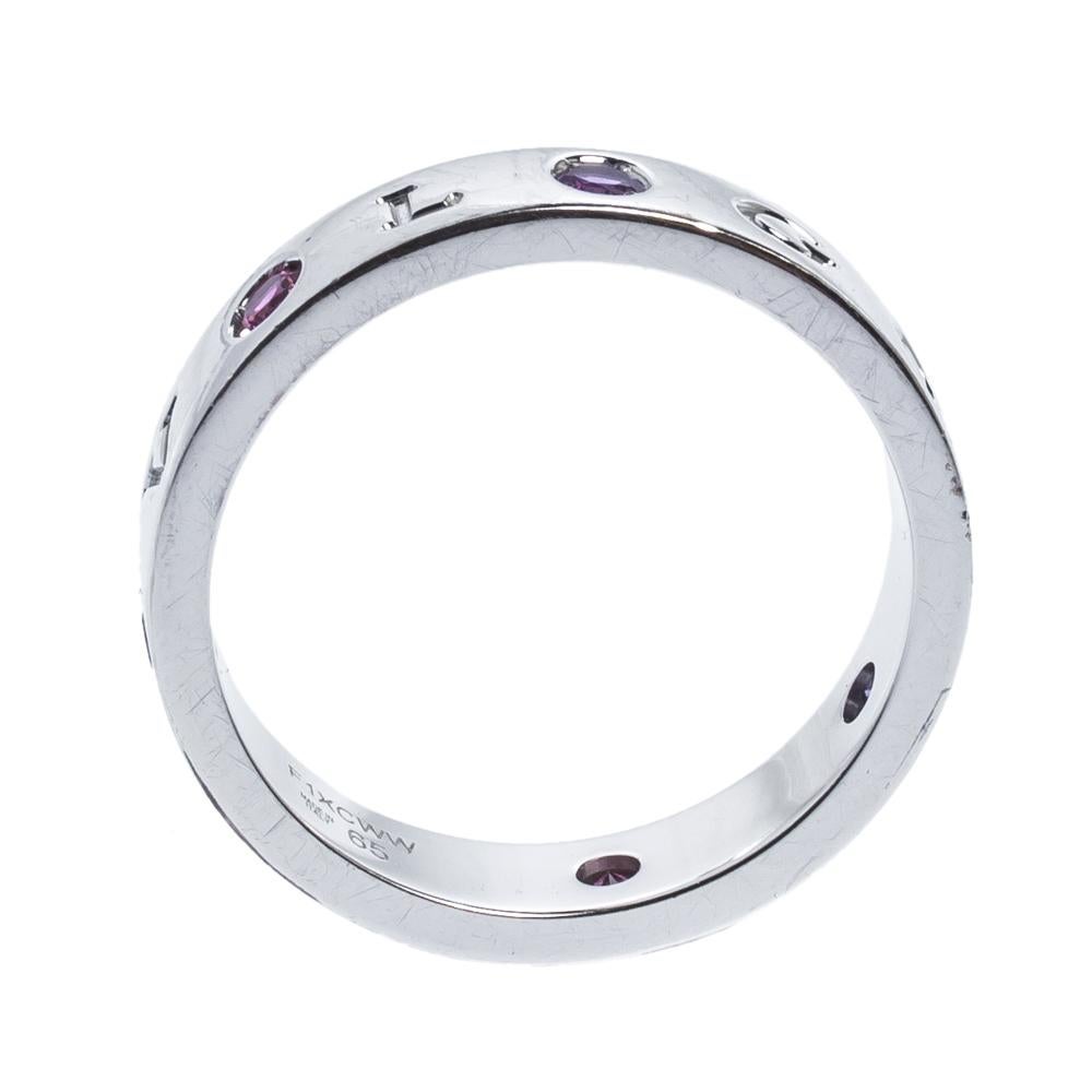 Contemporary Bvlgari Bvlgari Multicolor Gemstone Diamond 18K White Gold Band Ring 65