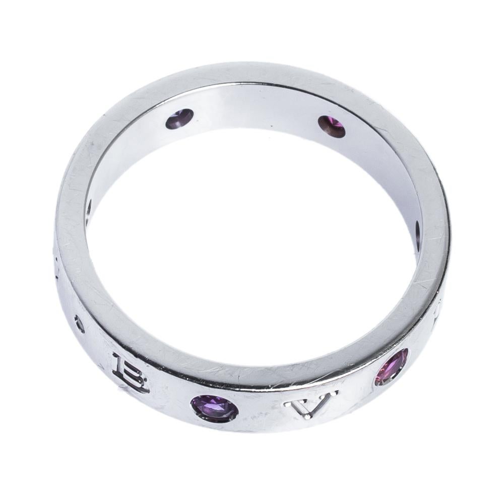 Bvlgari Bvlgari Multicolor Gemstone Diamond 18K White Gold Band Ring 65 In Fair Condition In Dubai, Al Qouz 2