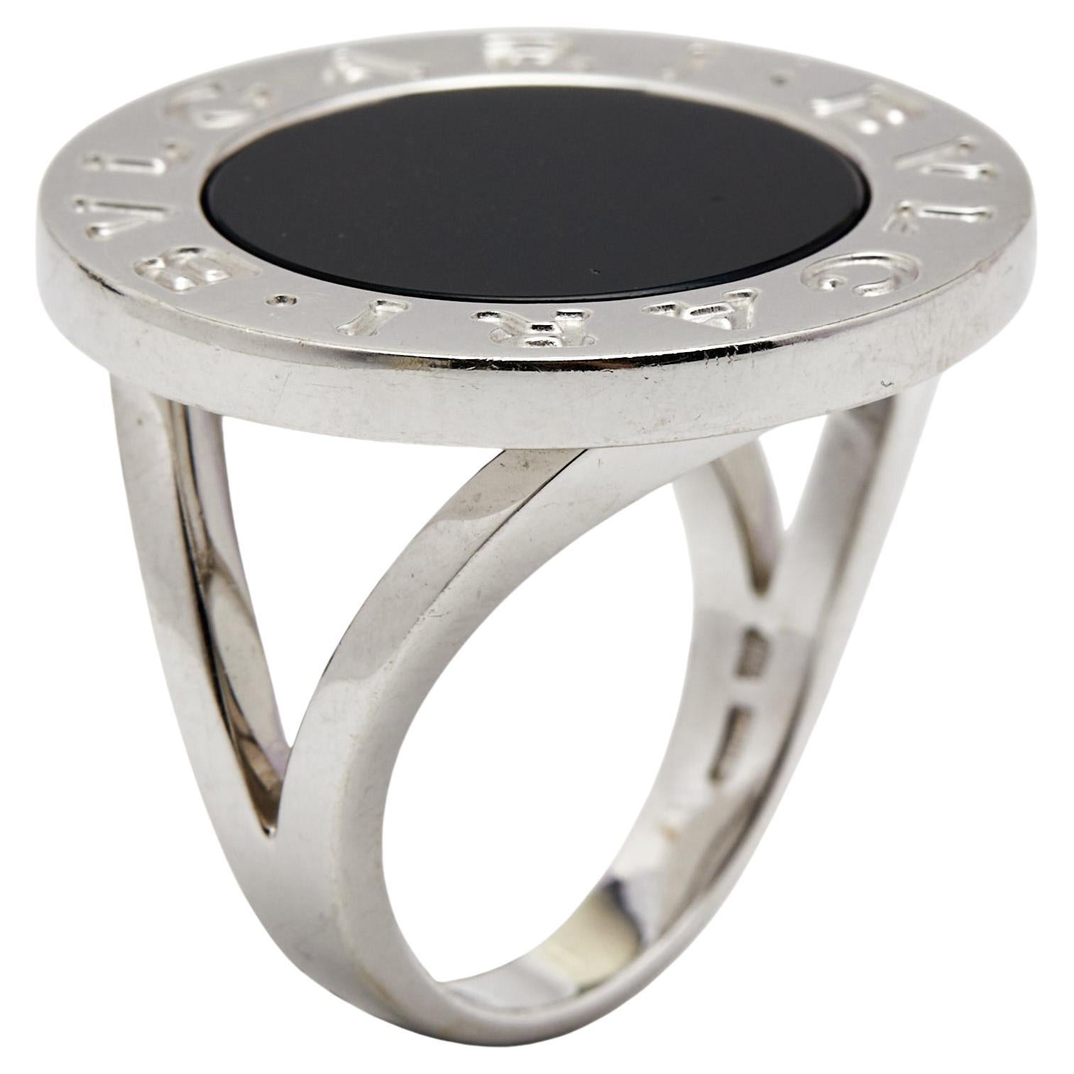 Bvlgari Bvlgari Onyx 18k White Gold Circular Ring Size 55