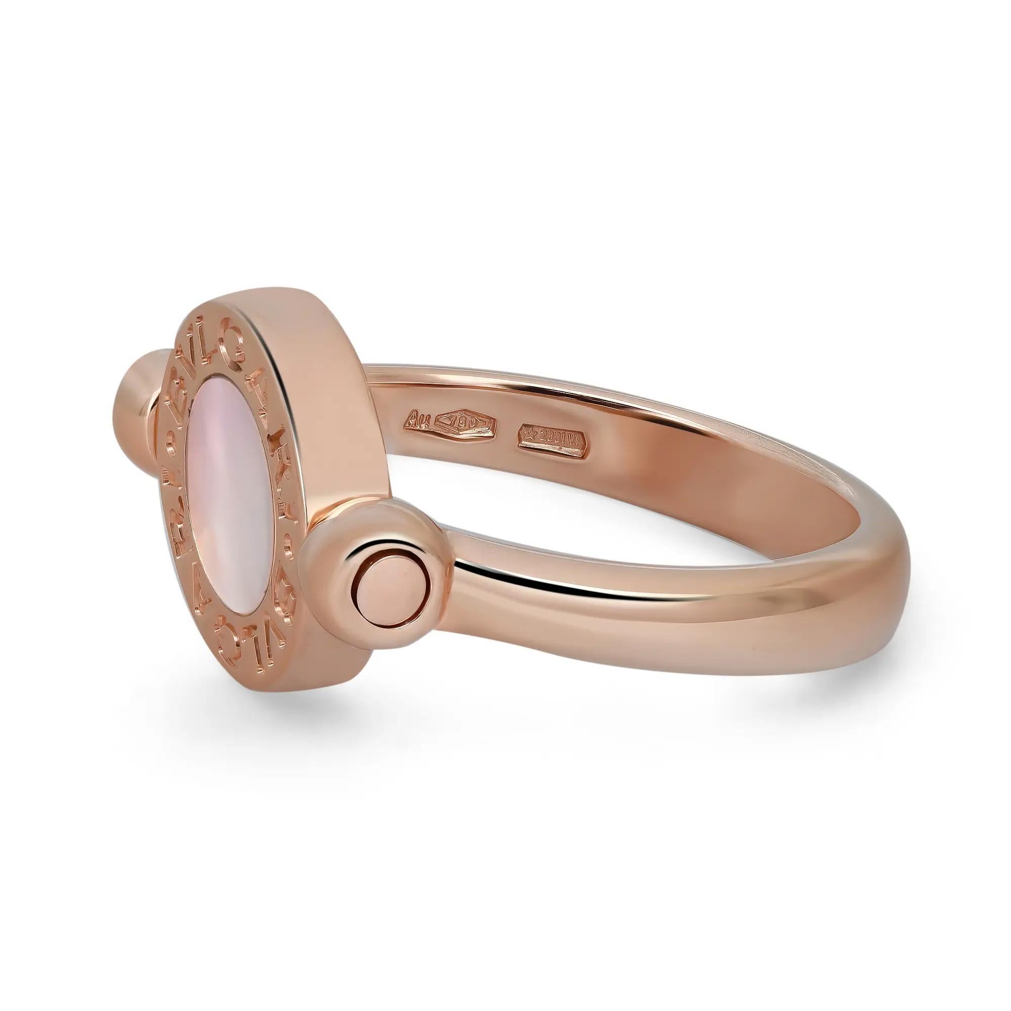 Moderne Bvlgari Bvlgari Onyx & Mother Of Pearl Flip Ring Or Rose 18K Taille 53 US 6.5