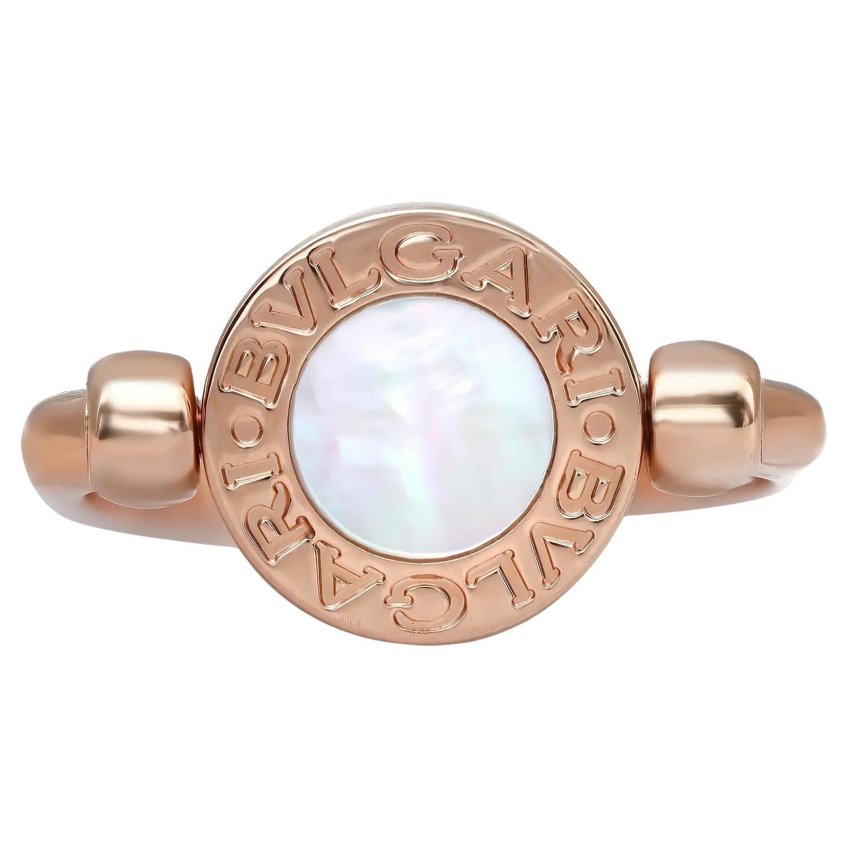 Bvlgari Bvlgari Onyx & Mother Of Pearl Flip Ring 18K Rose Gold Size 53 US 6.5 For Sale