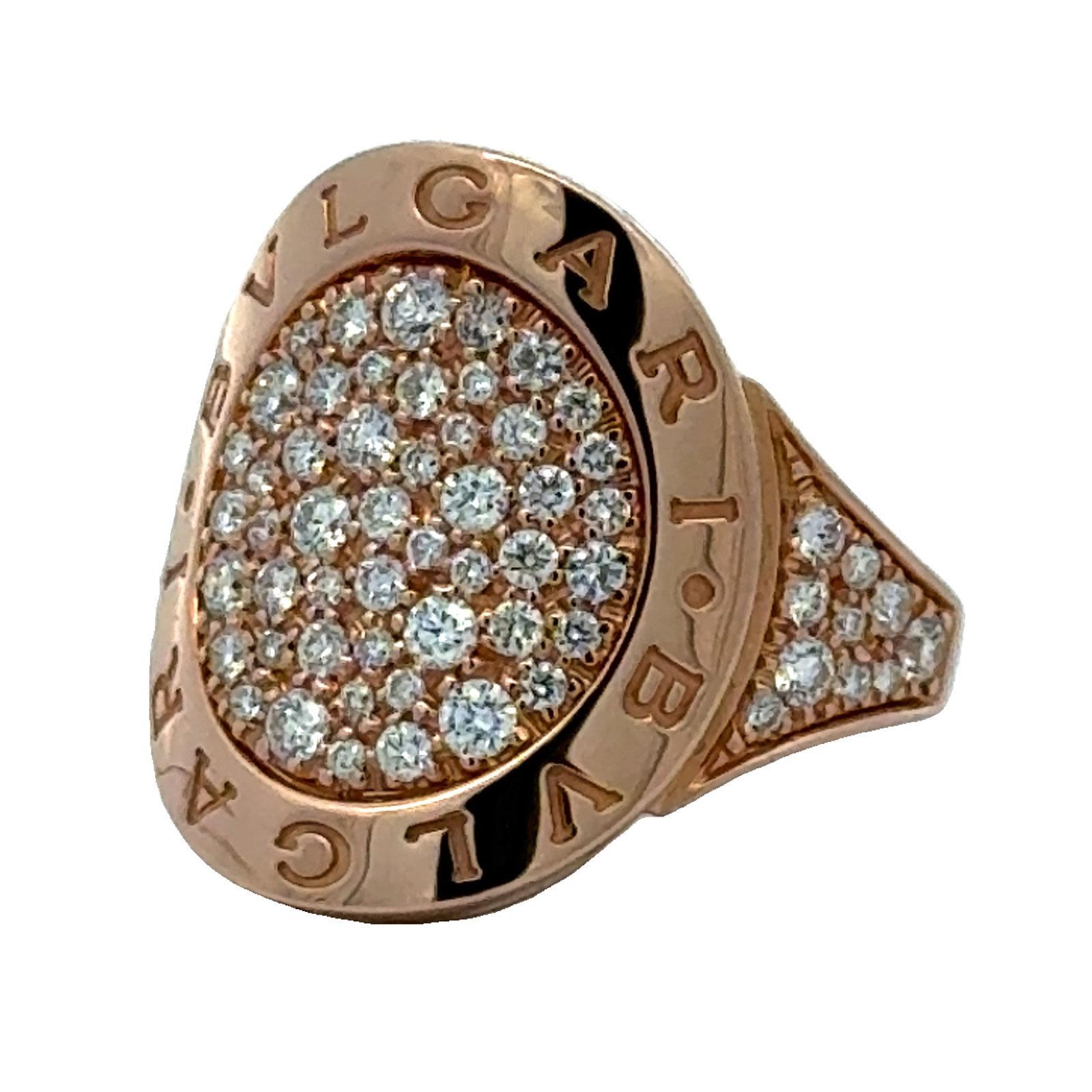 Modern BVLGARI BVLGARI Pavé Diamond 18 Karat Rose Gold Statement Ring For Sale