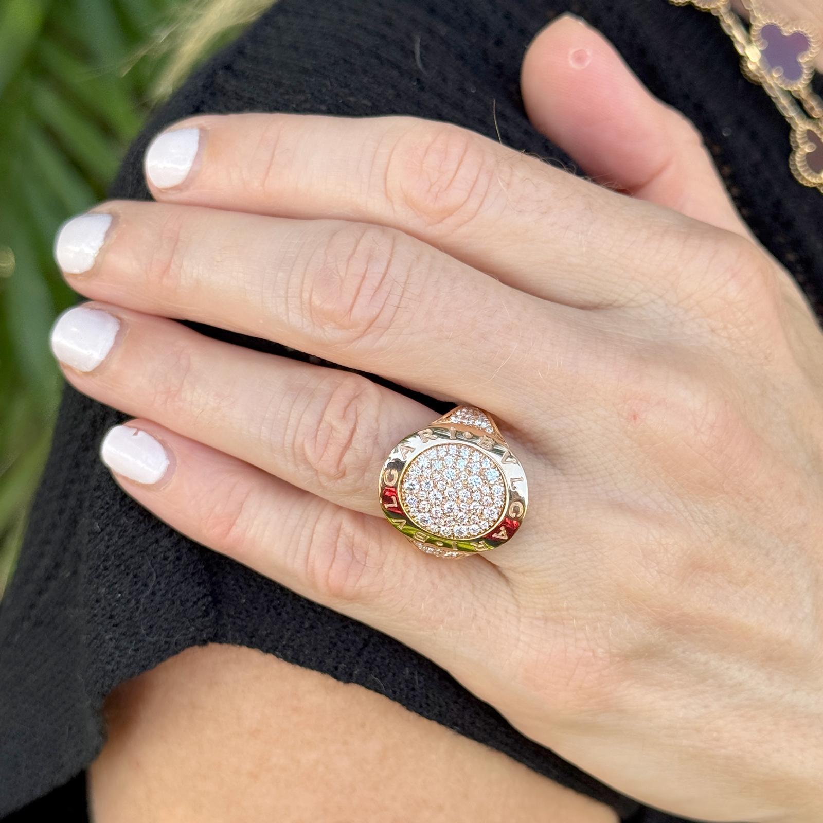 Brilliant Cut BVLGARI BVLGARI Pavé Diamond 18 Karat Rose Gold Statement Ring For Sale