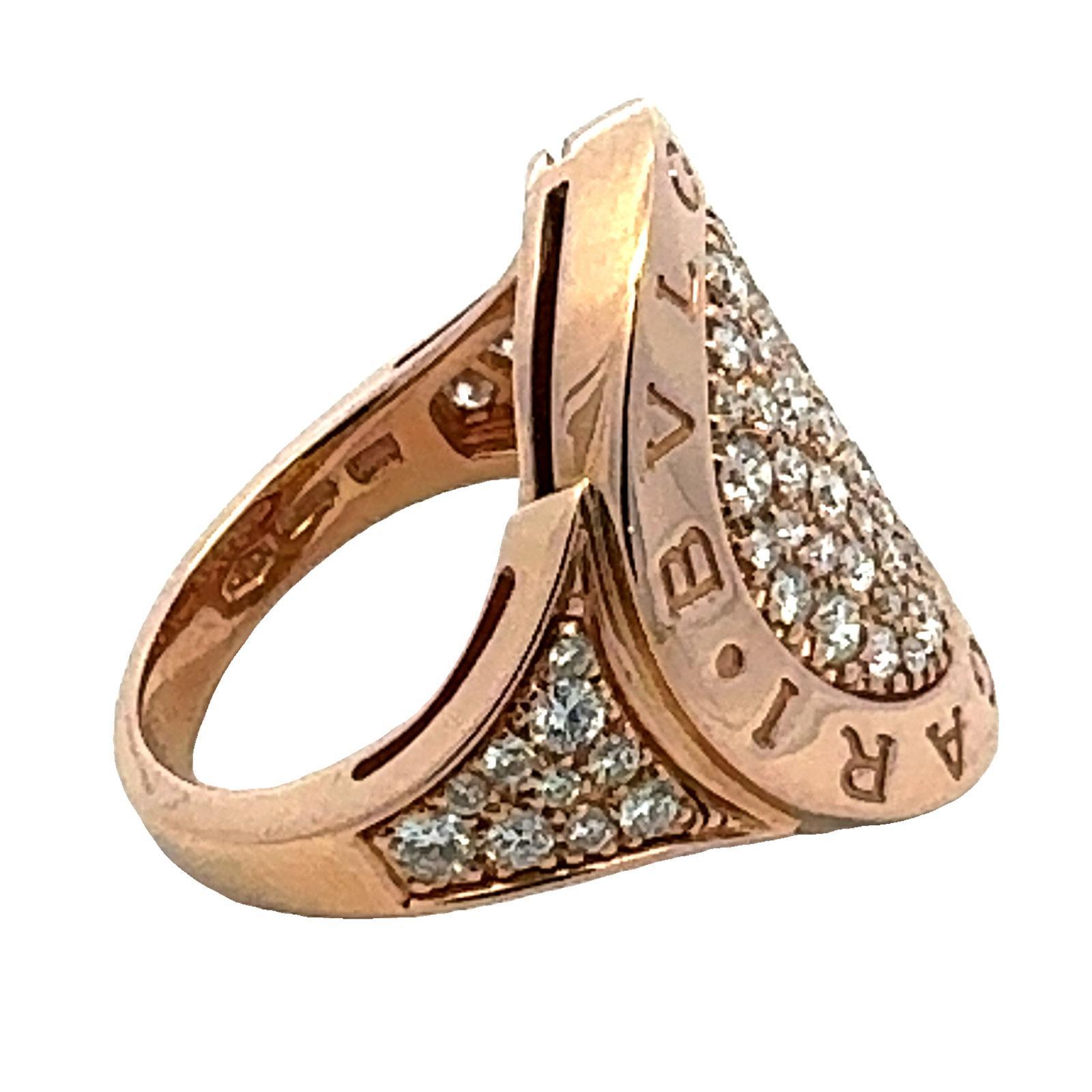 BVLGARI BVLGARI Pavé Diamond 18 Karat Rose Gold Statement Ring In Excellent Condition For Sale In Boca Raton, FL