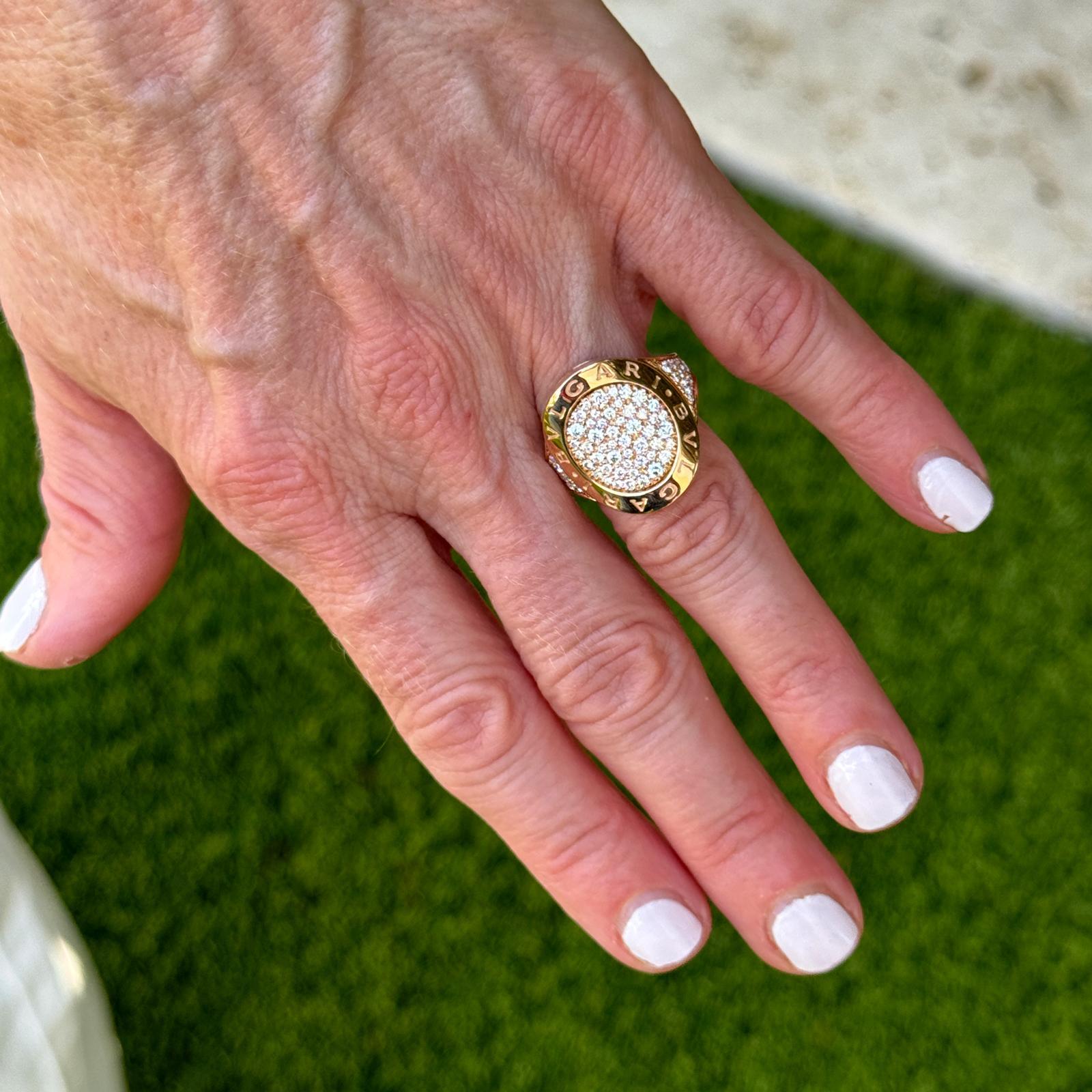 Women's BVLGARI BVLGARI Pavé Diamond 18 Karat Rose Gold Statement Ring For Sale
