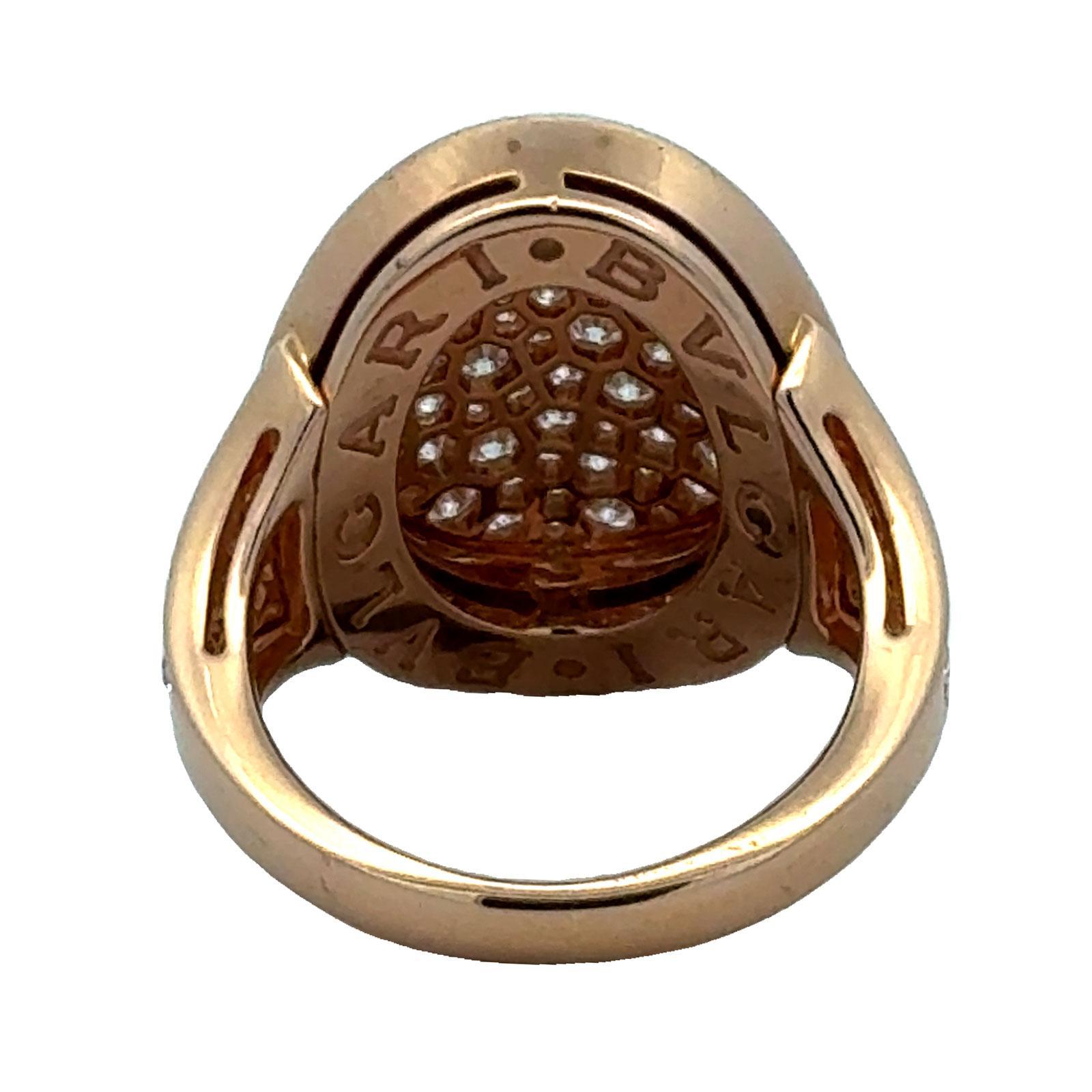 BVLGARI BVLGARI Pavé Diamond 18 Karat Rose Gold Statement Ring For Sale 1