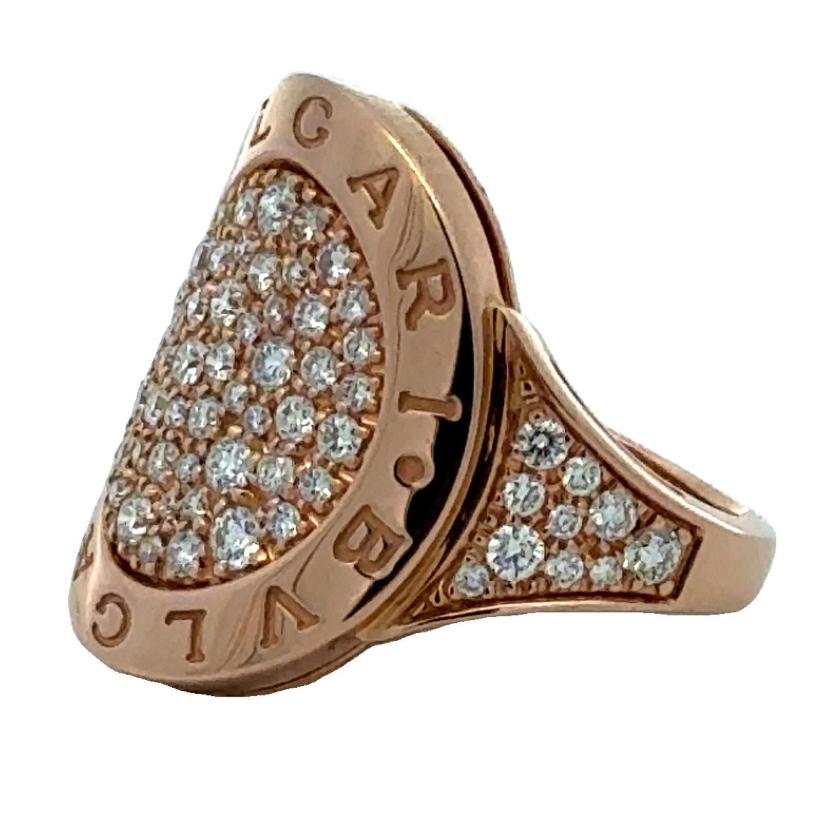 BVLGARI BVLGARI Pavé Diamond 18 Karat Rose Gold Statement Ring For Sale 2
