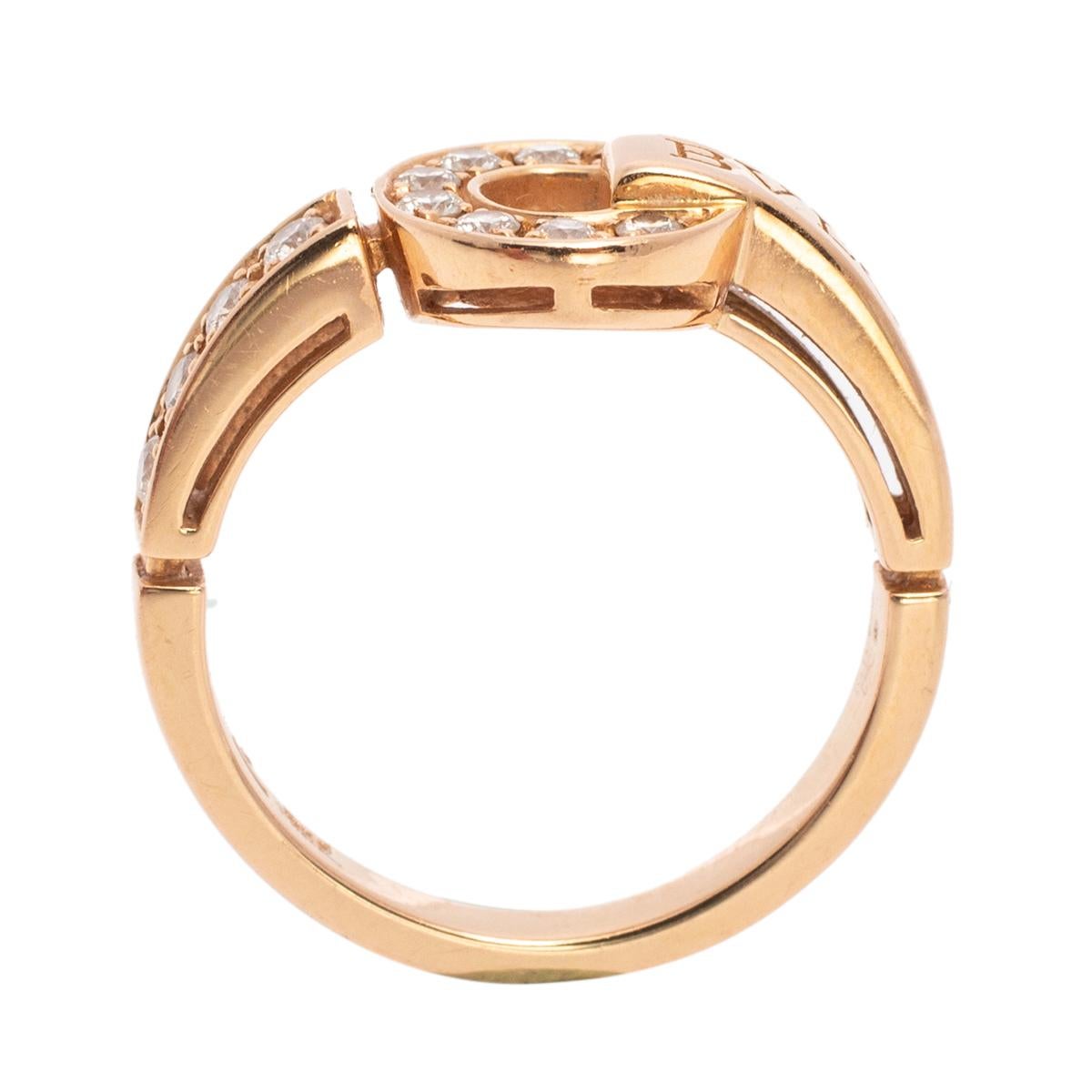 Contemporary Bvlgari Bvlgari Pave Diamond 18K Rose Gold Ring Size 56