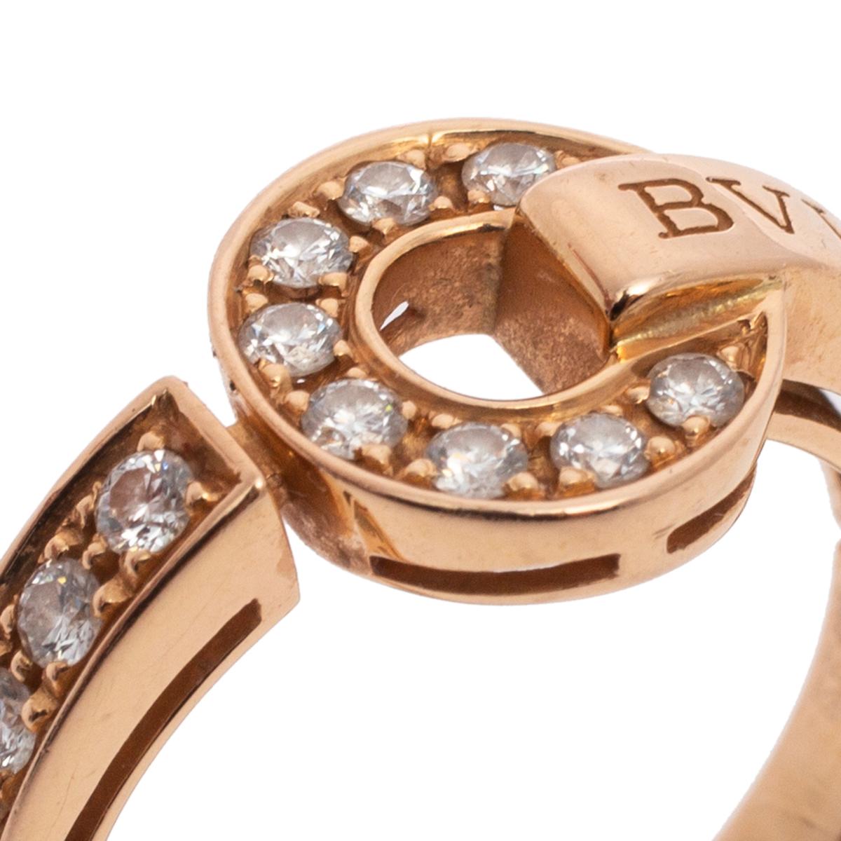 Bvlgari Bvlgari Pave Diamond 18K Rose Gold Ring Size 56 In Good Condition In Dubai, Al Qouz 2