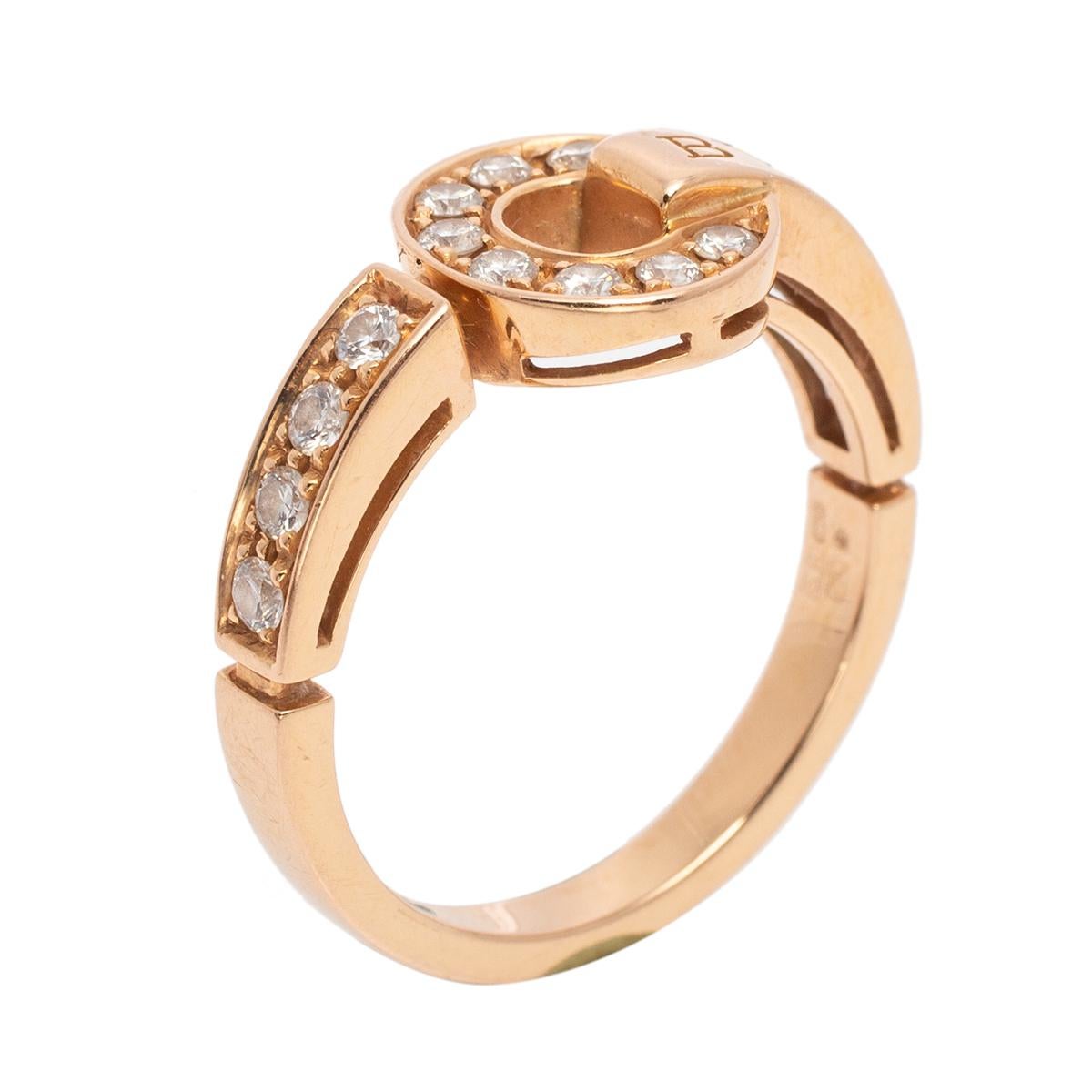 Bvlgari Bvlgari Pave Diamond 18K Rose Gold Ring Size 56 3