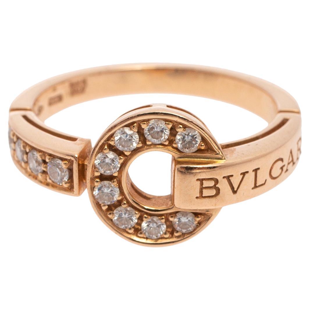 Bvlgari Bvlgari Pave Diamond 18K Rose Gold Ring Size 56