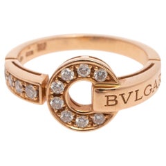 Bvlgari Bvlgari Pave Diamond 18K Rose Gold Ring Size 56