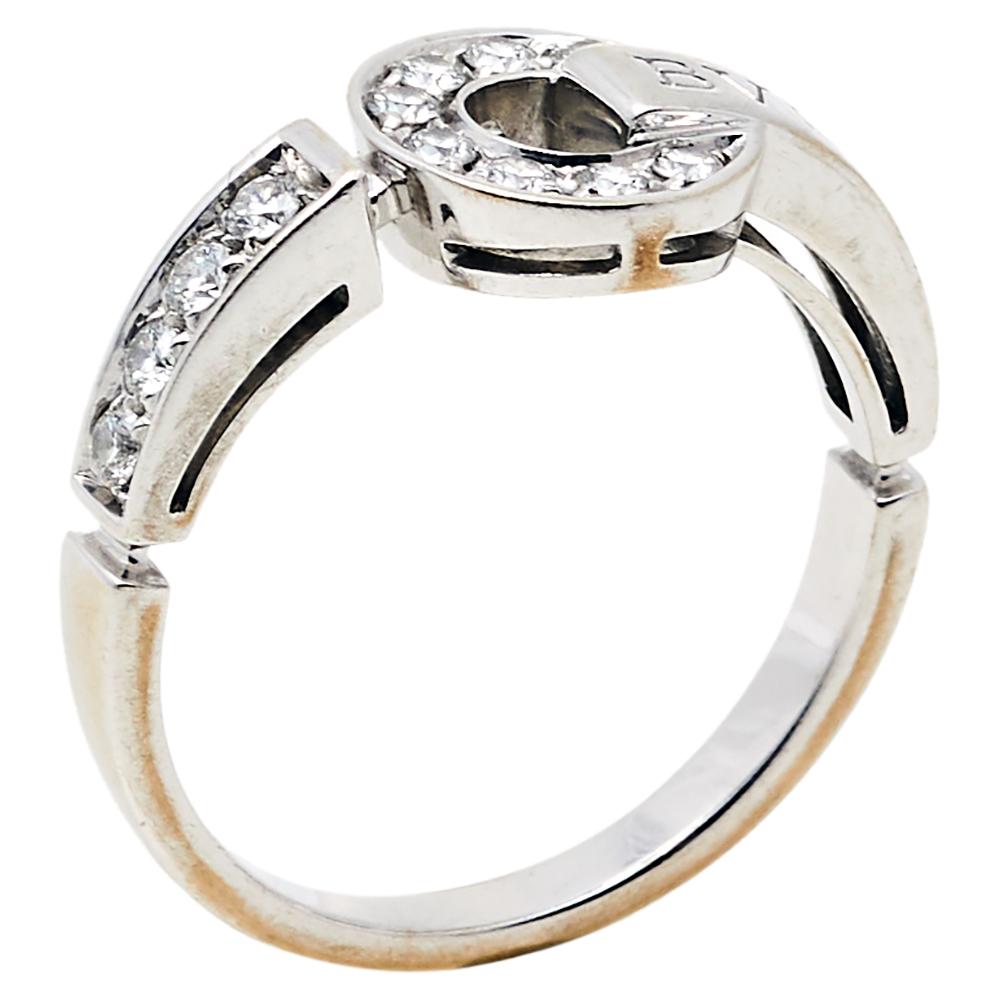 Uncut Bvlgari Bvlgari Pave Diamond 18K White Gold Ring Size 60