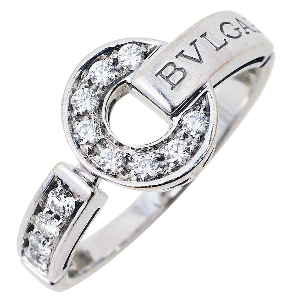 Bvlgari Bvlgari Pave Diamond 18K White Gold Ring Size 60 In Good Condition In Dubai, Al Qouz 2