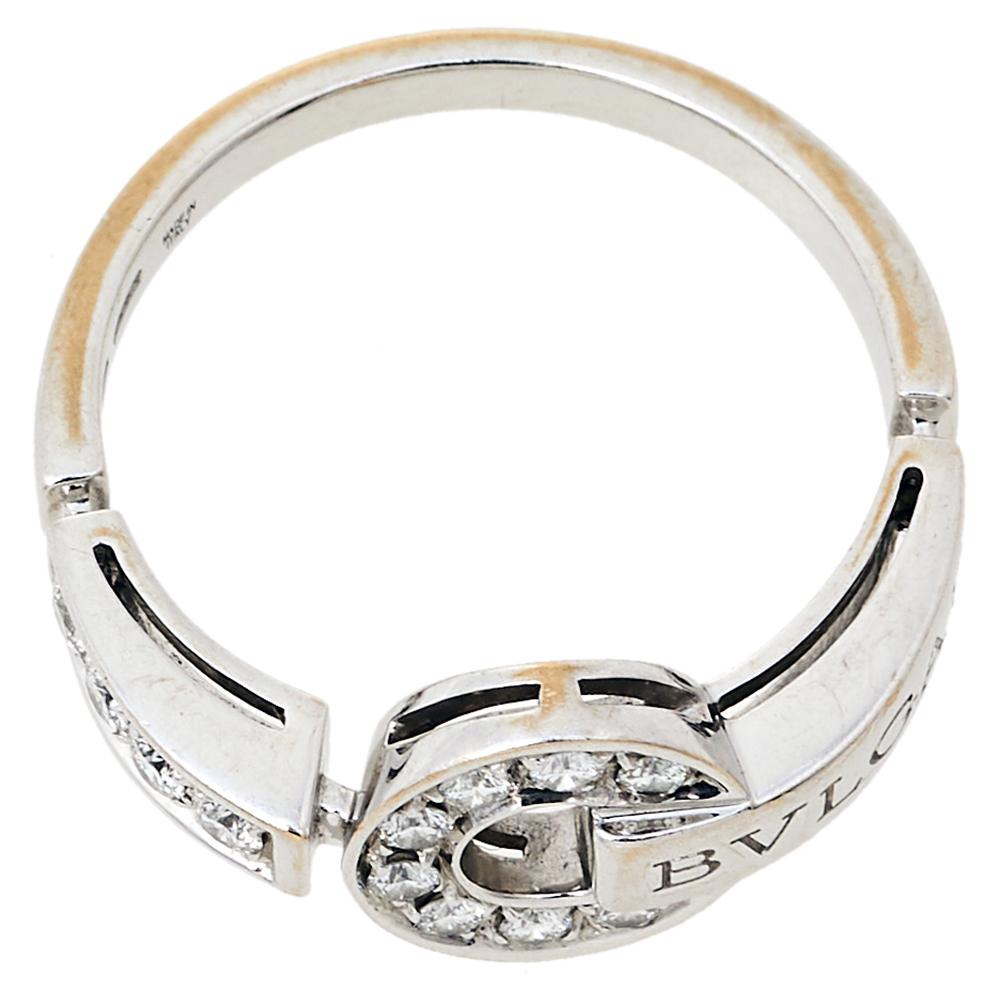 Women's Bvlgari Bvlgari Pave Diamond 18K White Gold Ring Size 60