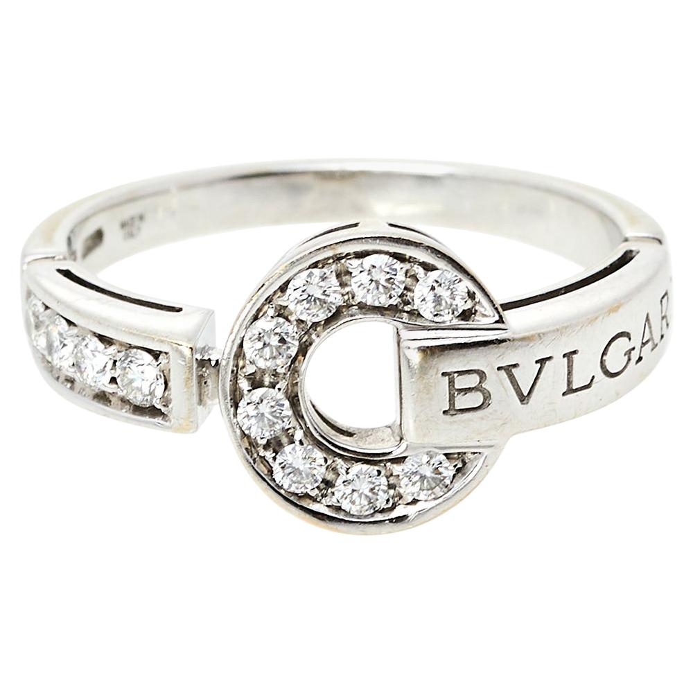 Bvlgari Bvlgari Pave Diamond 18K White Gold Ring Size 60