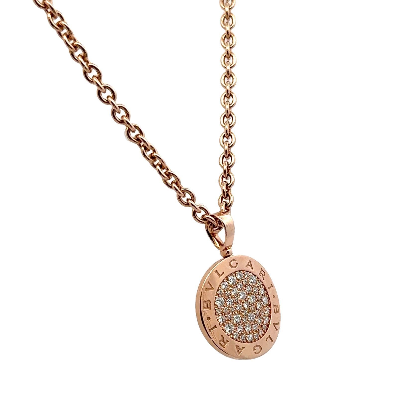 Modern Bvlgari Bvlgari Pavé Diamond Curved Disk 18 Karat Rose Gold Pendant Necklace