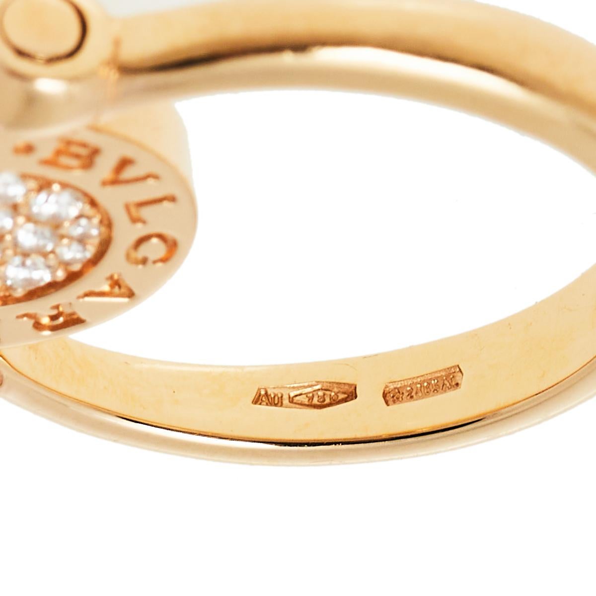Contemporary Bvlgari Bvlgari Pave Diamond Jade 18K Rose Gold Flip Ring Size 53