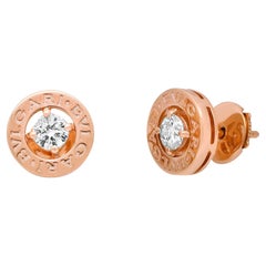 Bvlgari Bvlgari Round Cut Diamond Stud Earrings 18K Rose Gold 0.44Cttw