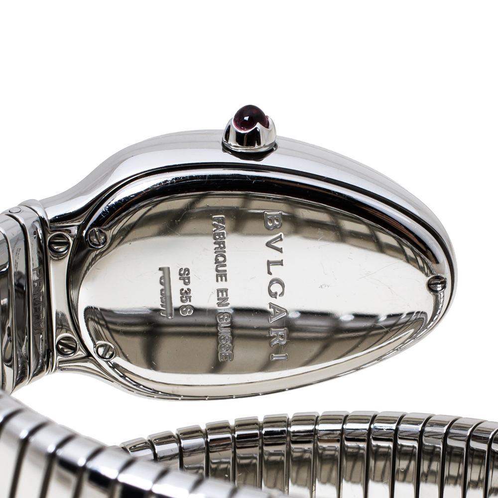 Contemporary BVLGARI Bvlgari Silver Opaline Stainless Steel Tubogas Women's Wristwatch 35 mm