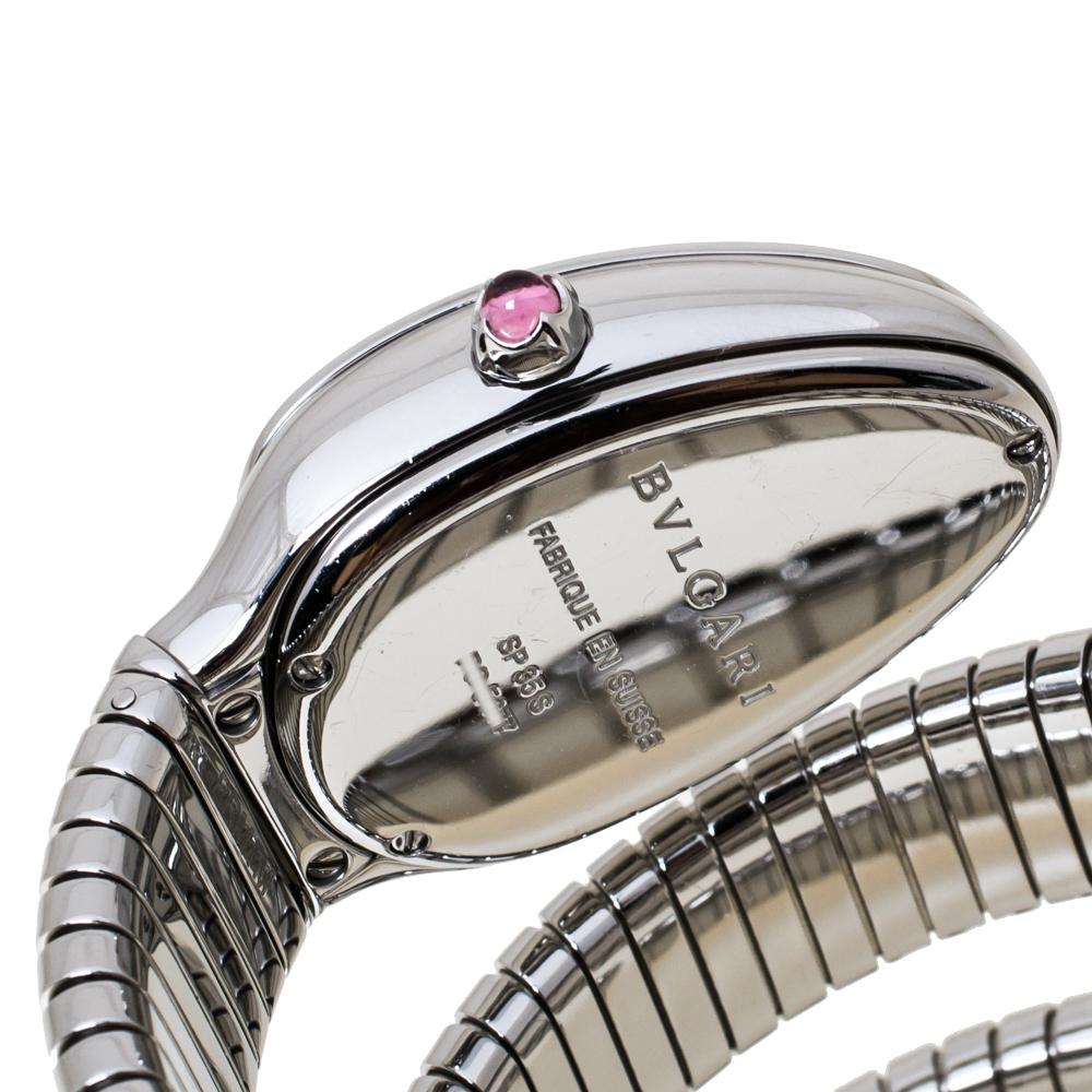 BVLGARI Bvlgari Silver Opaline Stainless Steel Tubogas Women's Wristwatch 35 mm In Good Condition In Dubai, Al Qouz 2