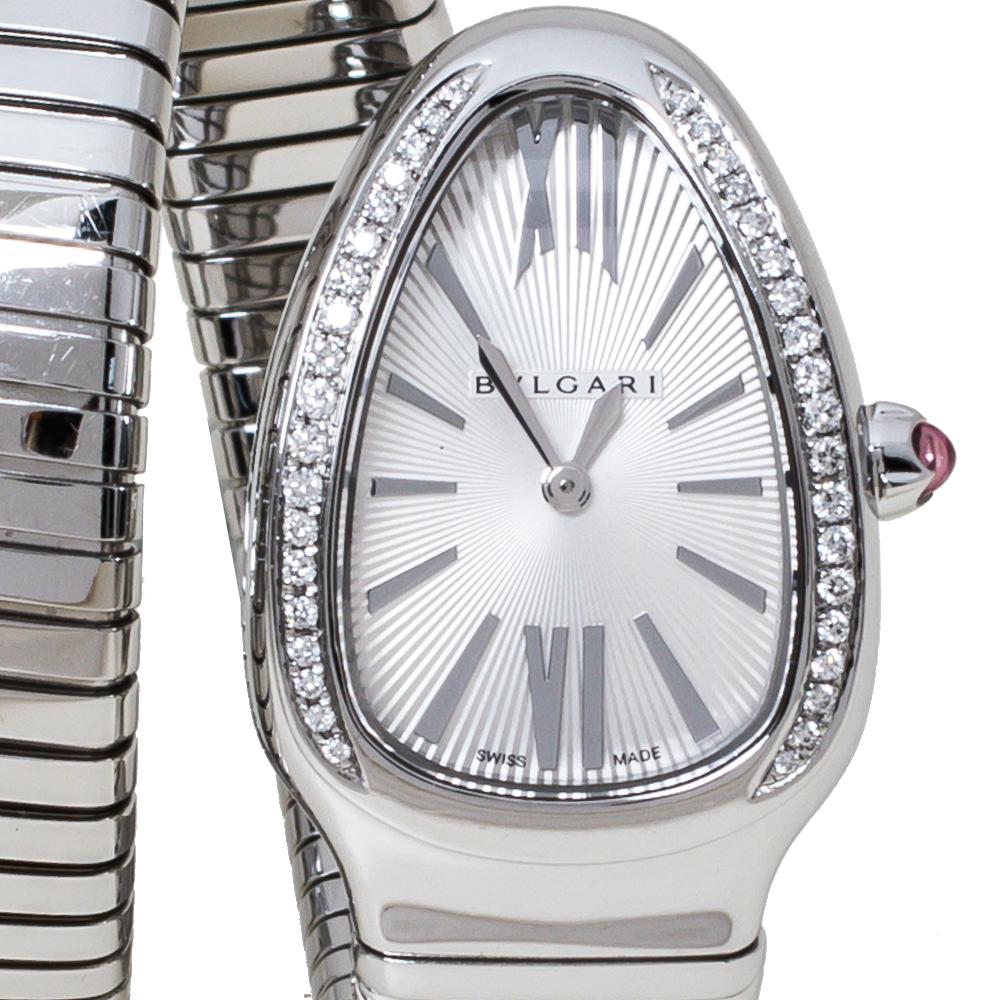 BVLGARI Bvlgari Silver Opaline Stainless Steel Tubogas Women's Wristwatch 35 mm 2