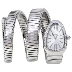 BVLGARI Bvlgari Silver Opaline Stainless Steel Tubogas Women's Wristwatch 35 mm