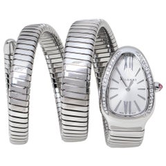  BVLGARI Bvlgari Silver Opaline Stainless Steel Tubogas Women's Wristwatch 35 mm