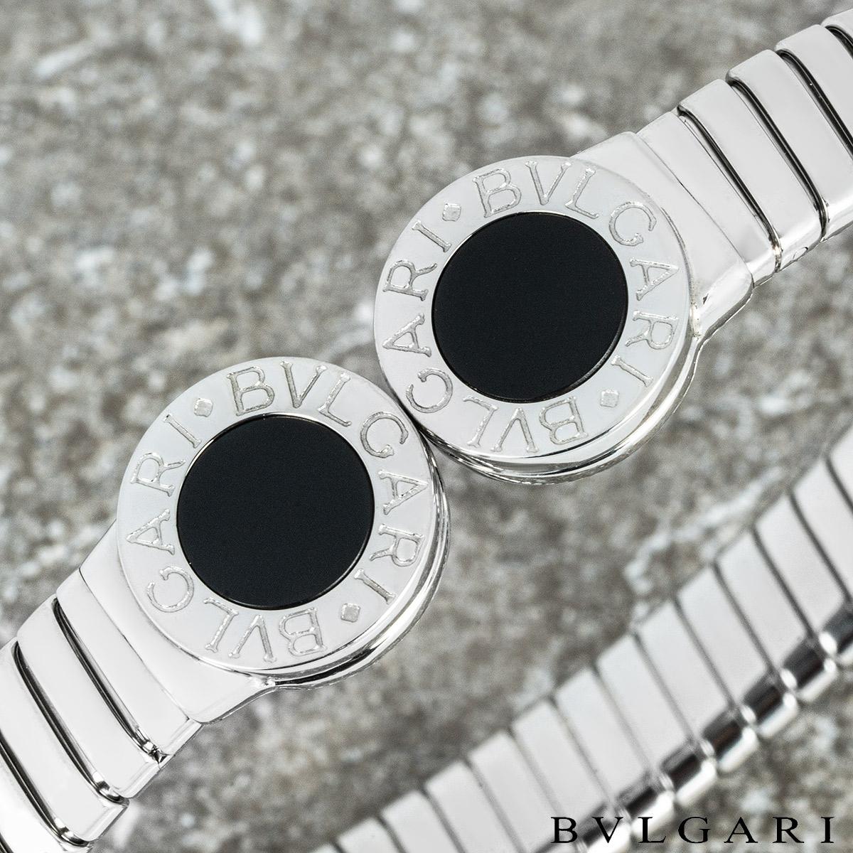 Bvlgari Bvlgari Steel & Onyx Tubogas Cuff Bracelet In Excellent Condition In London, GB