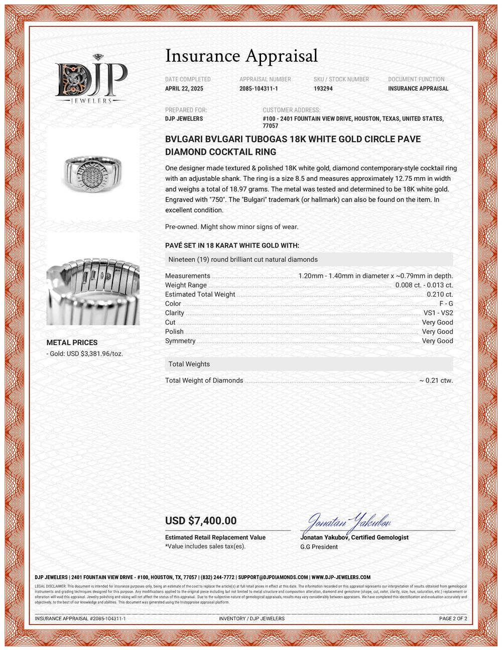 Bvlgari Bvlgari Tubogas 18K White Gold Circle Pave Diamond Cocktail Ring For Sale 3