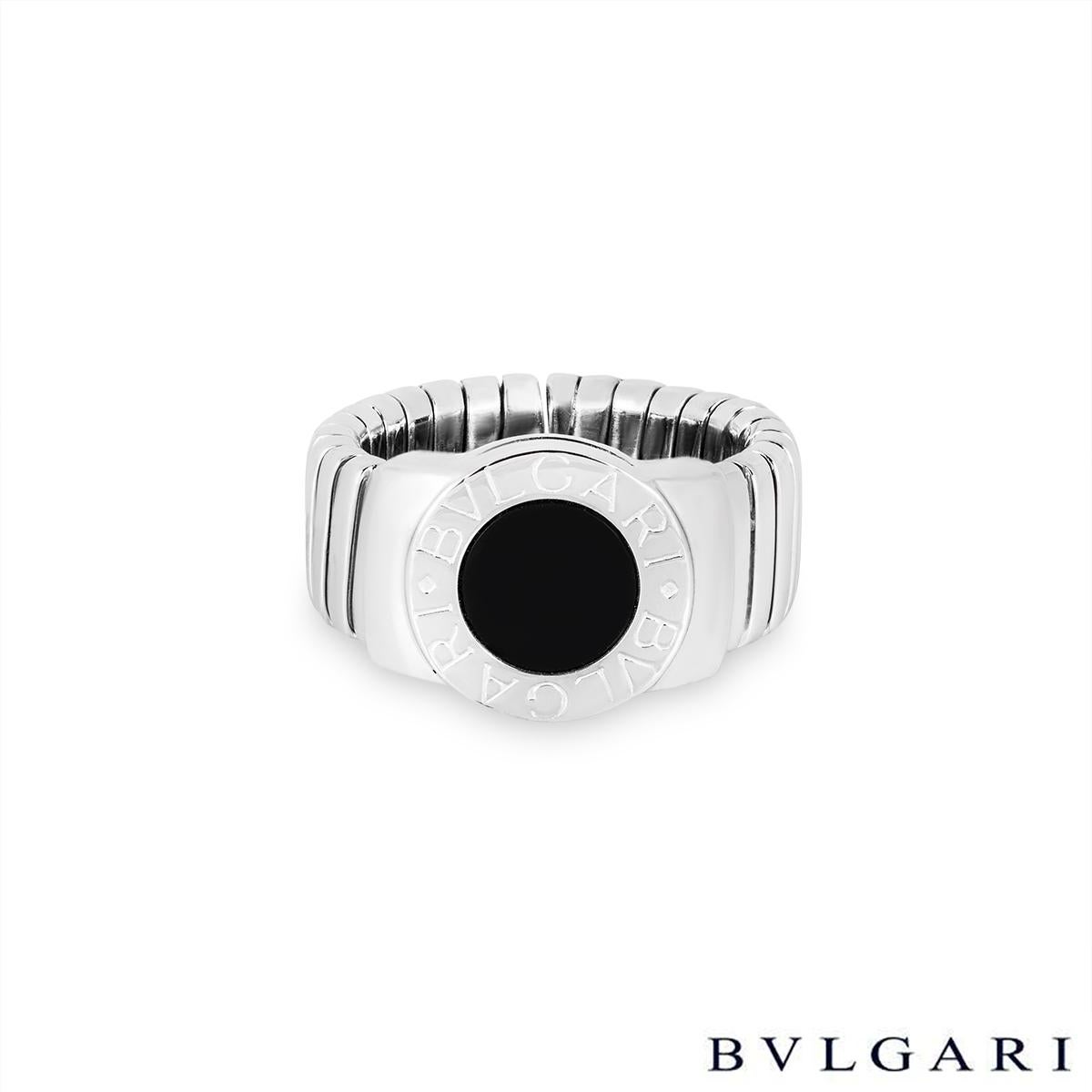 Bvlgari Bvlgari White Gold Onyx Tubogas Ring In Excellent Condition For Sale In London, GB