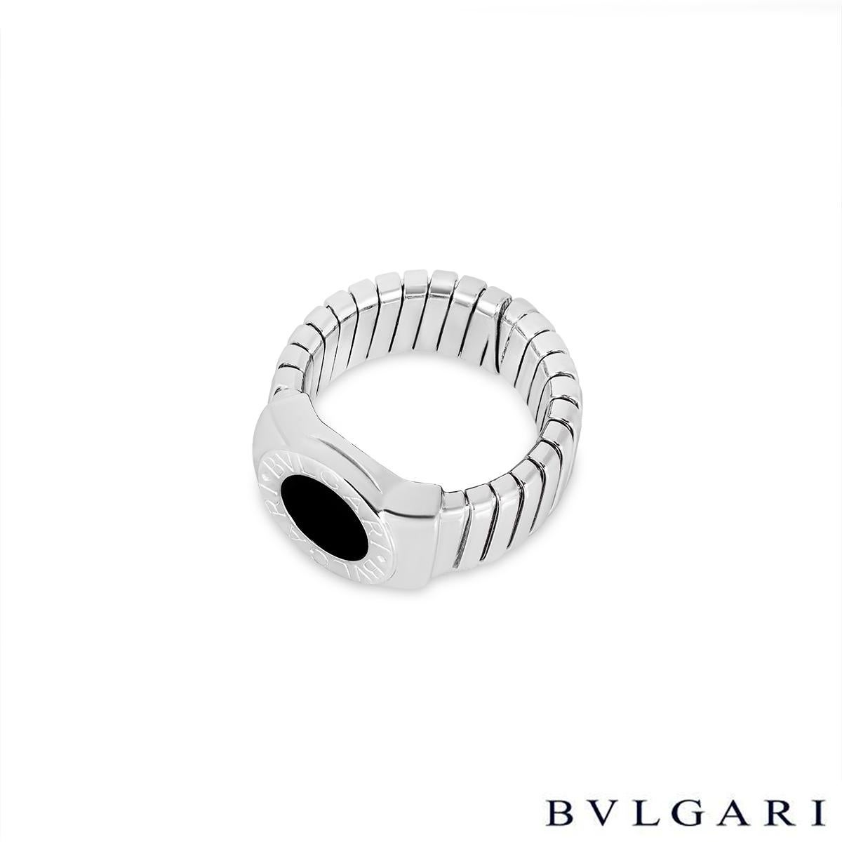 Women's or Men's Bvlgari Bvlgari White Gold Onyx Tubogas Ring For Sale