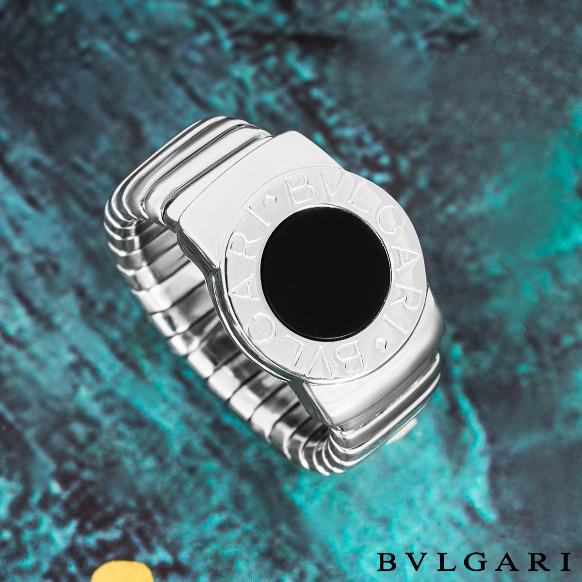 Bvlgari Bvlgari White Gold Onyx Tubogas Ring For Sale 4