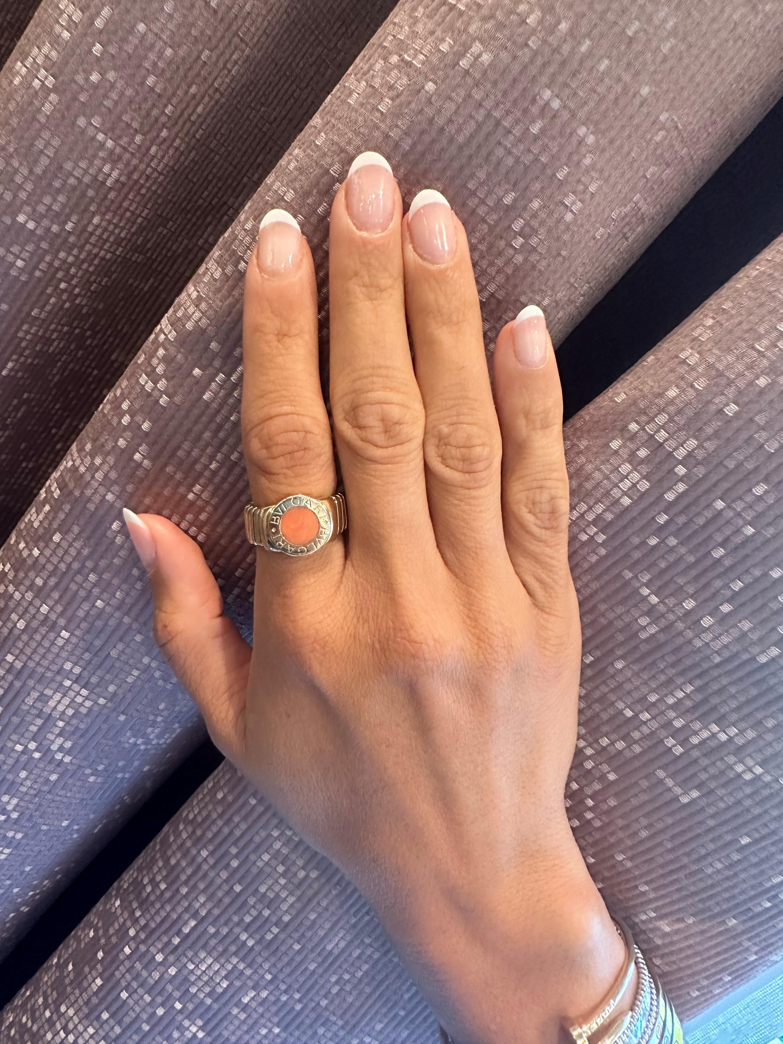 BVLGARI BVLGARI Yellow Gold and Coral Rare Ring For Sale 3