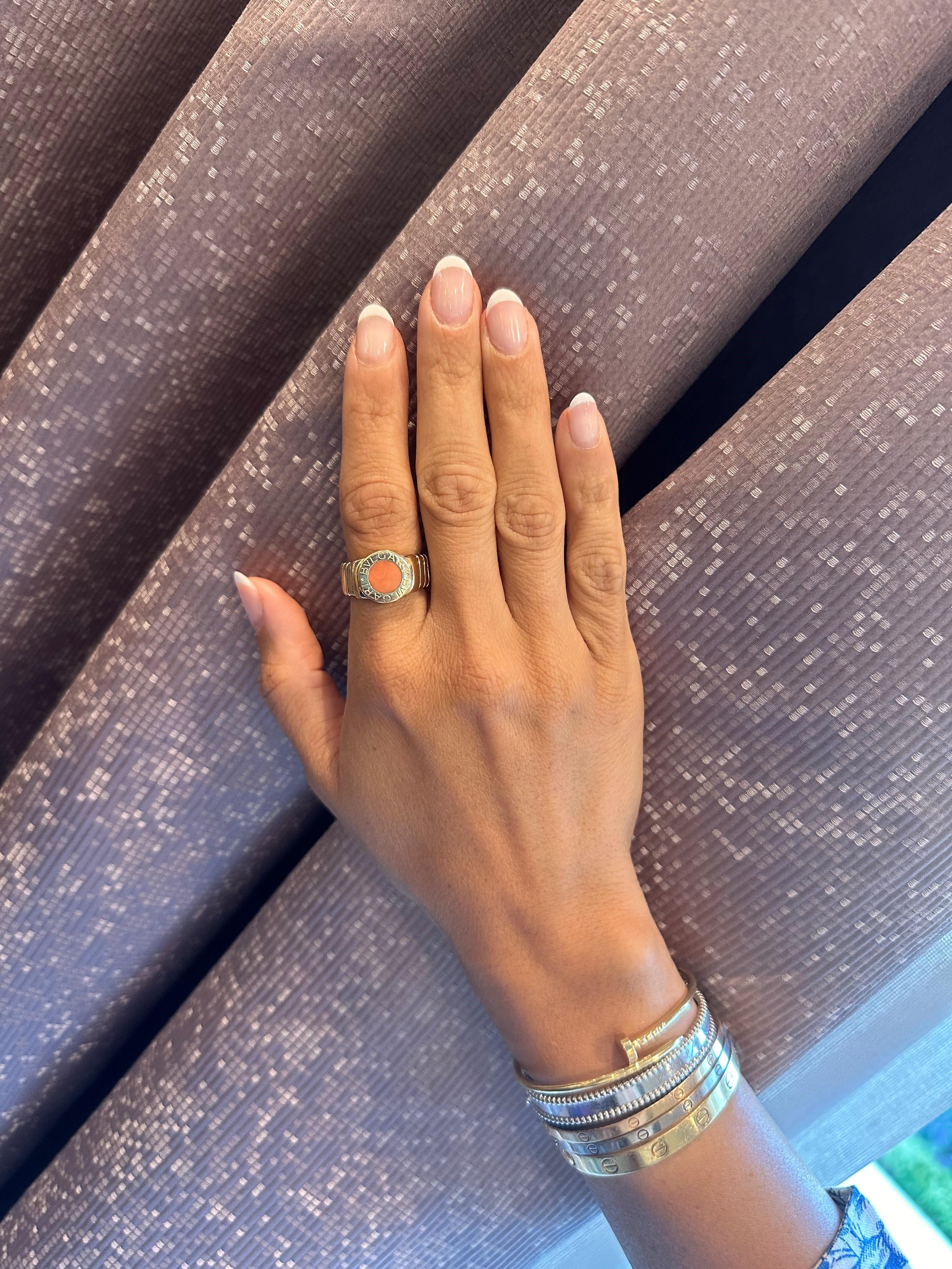 BVLGARI BVLGARI Yellow Gold and Coral Rare Ring For Sale 4