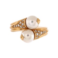 Bvlgari Bypass Ring 18K Yellow Gold with Diamonds and Pearls