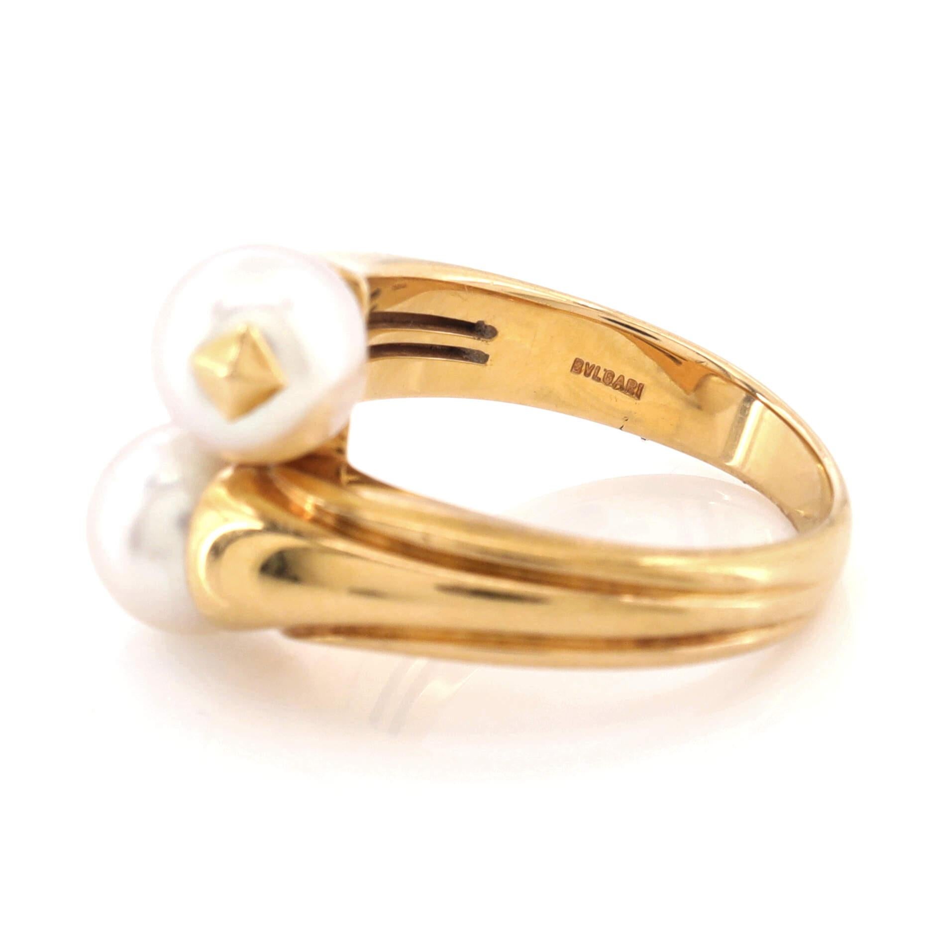 Women's Bvlgari Bypass Ring 18k Yellow Gold with Pearls
