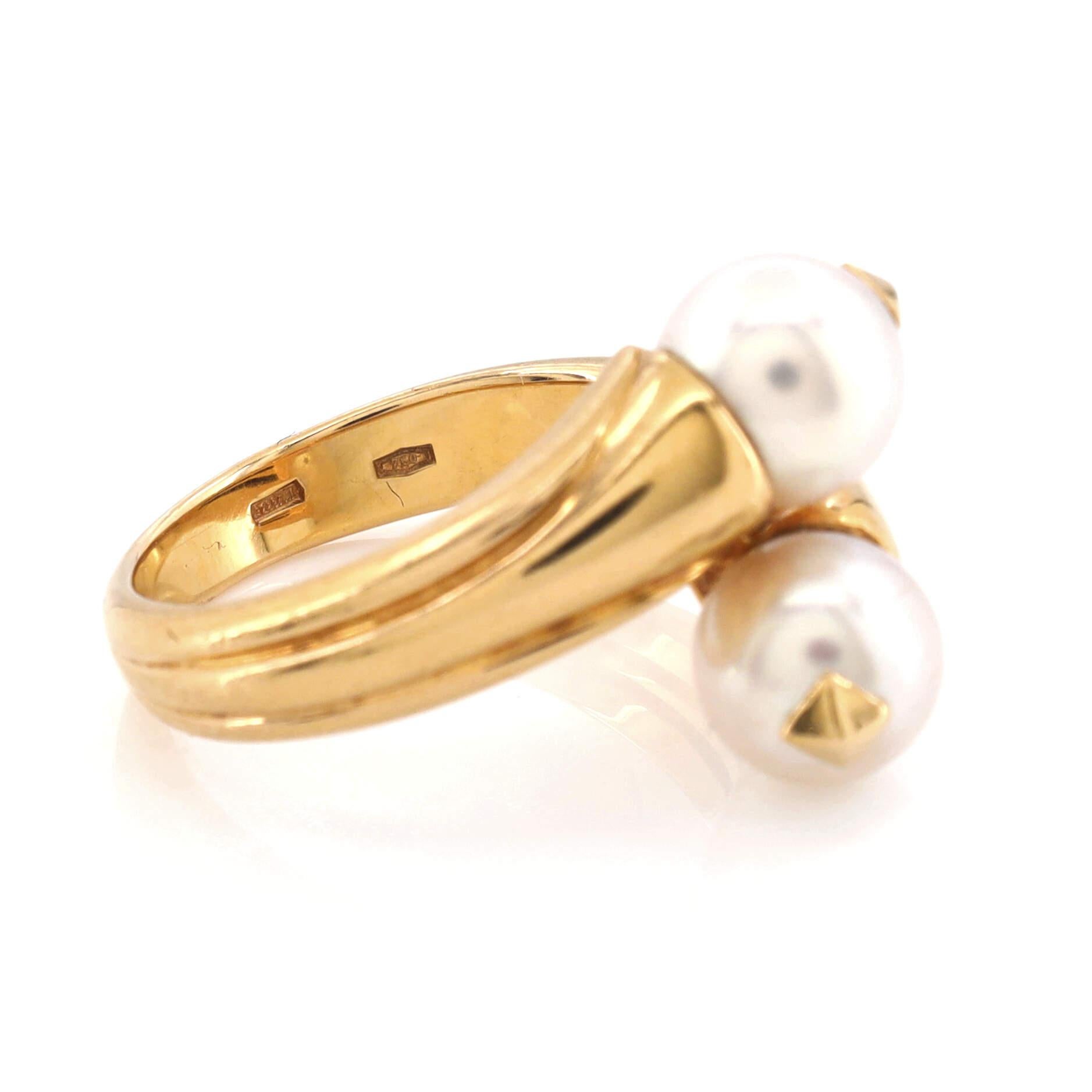 Bvlgari Bypass Ring 18k Yellow Gold with Pearls 1