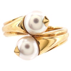 Bvlgari Bypass Ring 18k Yellow Gold with Pearls