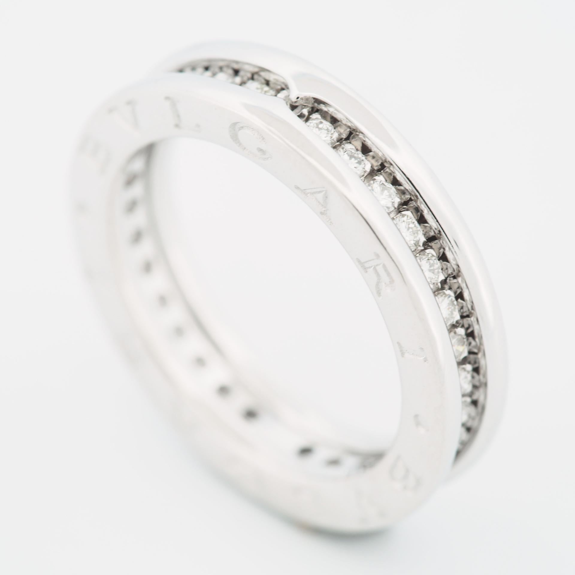 Item: Authentic Bvlgari B Zero 1 Diamonds Ring
Stones: Diamond ( total 0.48ct)
Metal: 18K White Gold
Ring Size: 53 US SIZE 6.75 UK SIZE N
Internal Diameter: 17.20 mm
Measurement: 4.8 mm width
Weight: 7.8 Grams
Condition: Used (repolished)
Retail